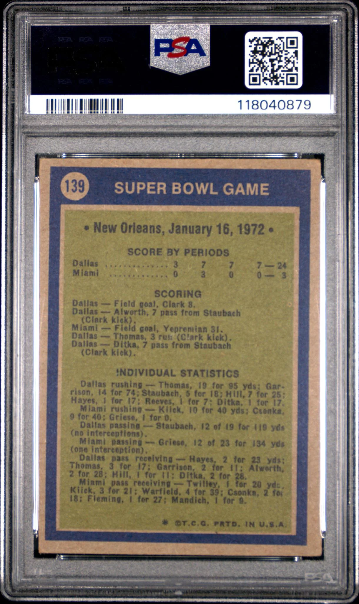 1972 Topps Roger Staubach #139 PSA 2.5 - Image 2