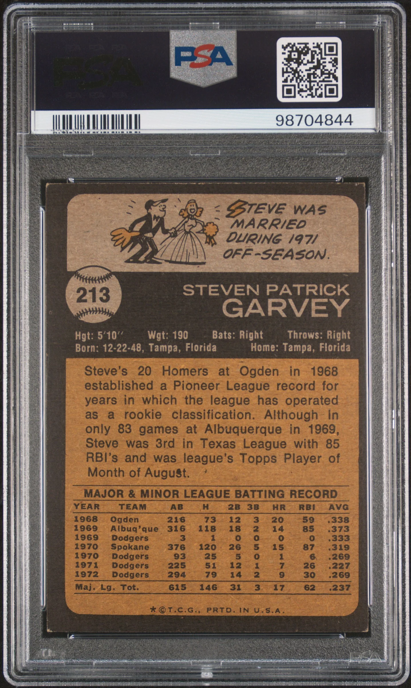 1973 Topps Steve Garvey #213 PSA 4 - Image 2