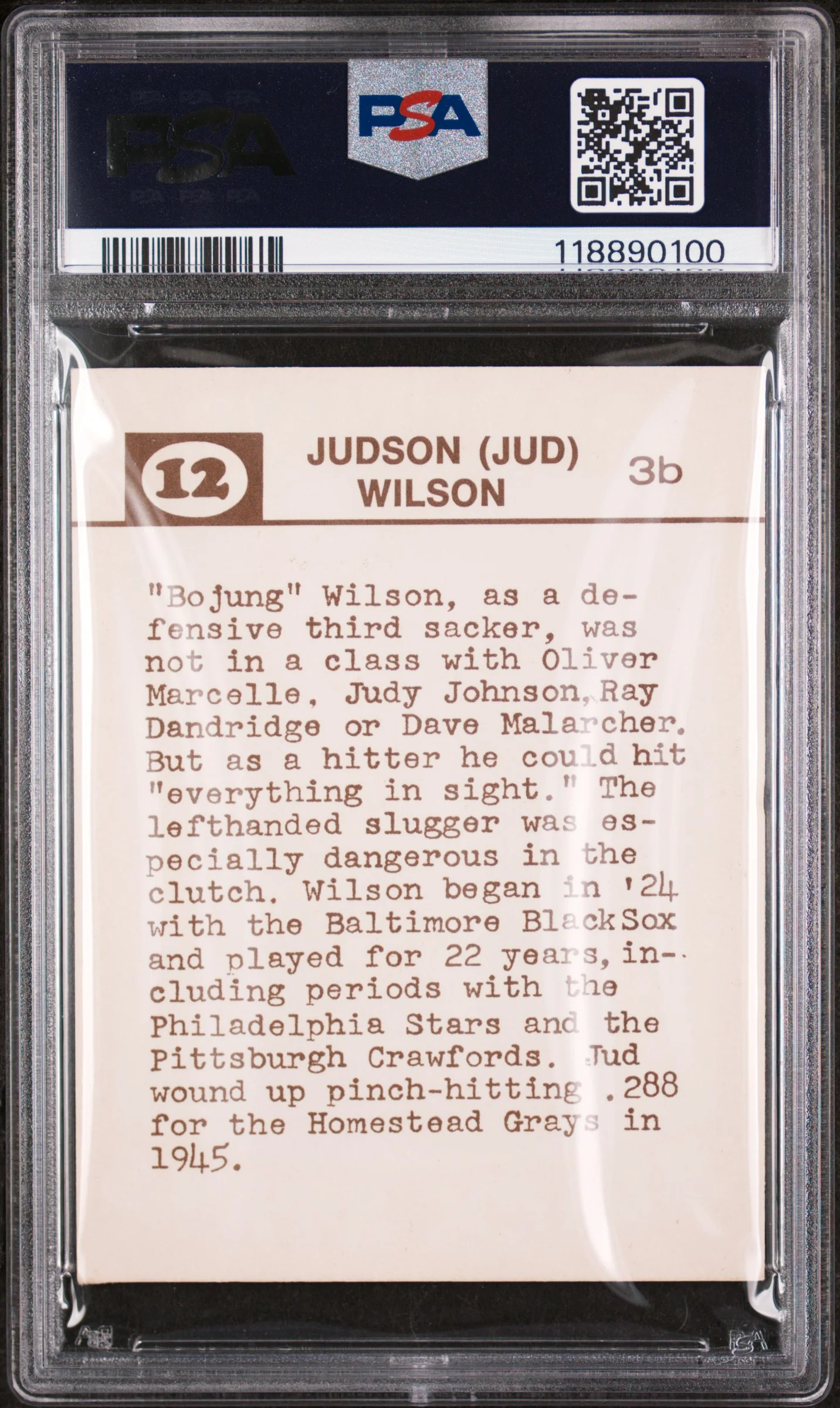 1974 Laughlin Old-Time Black Stars Jud Wilson #12 PSA 6 - Image 2
