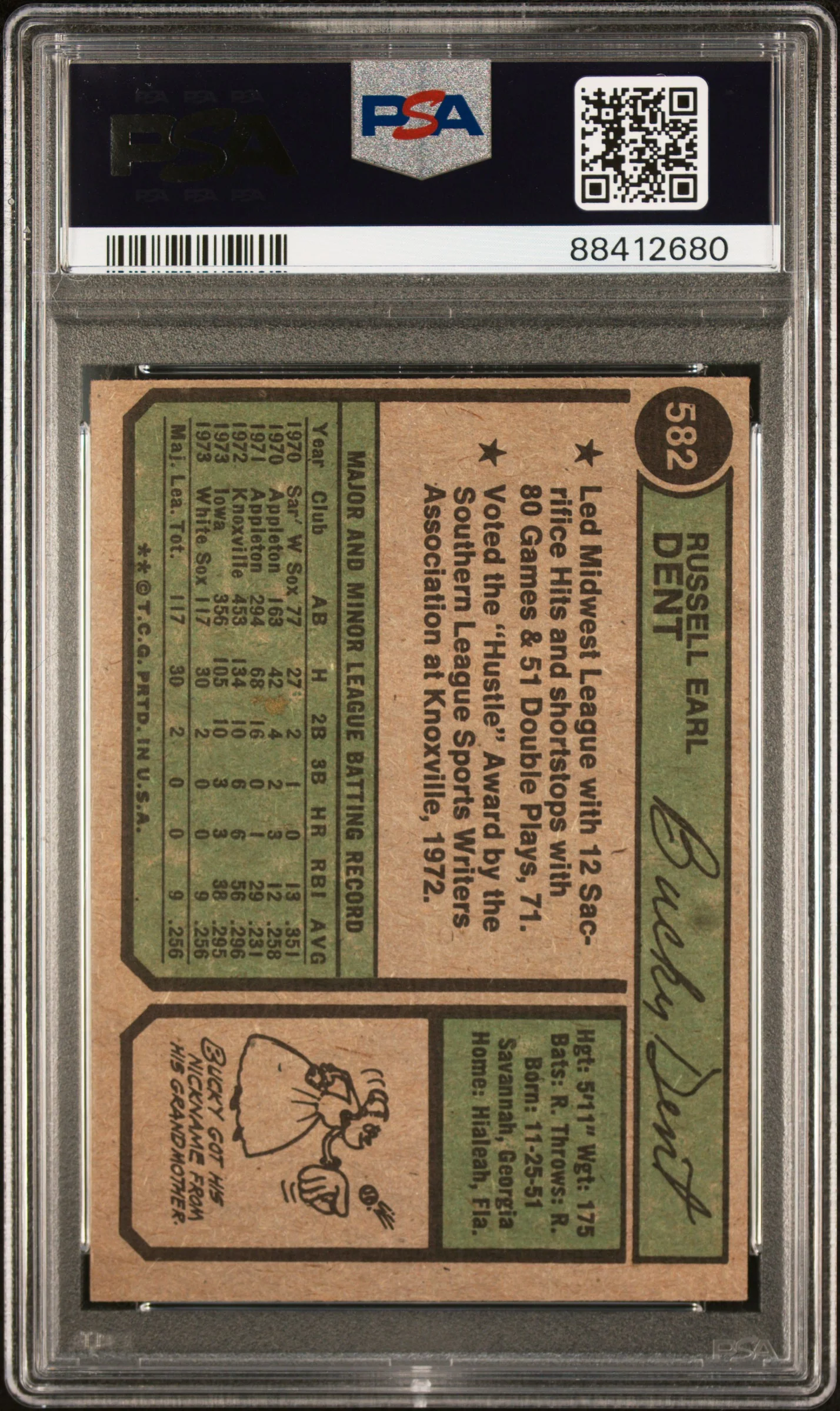 1974 Topps Bucky Dent #582 PSA 6 - Image 2