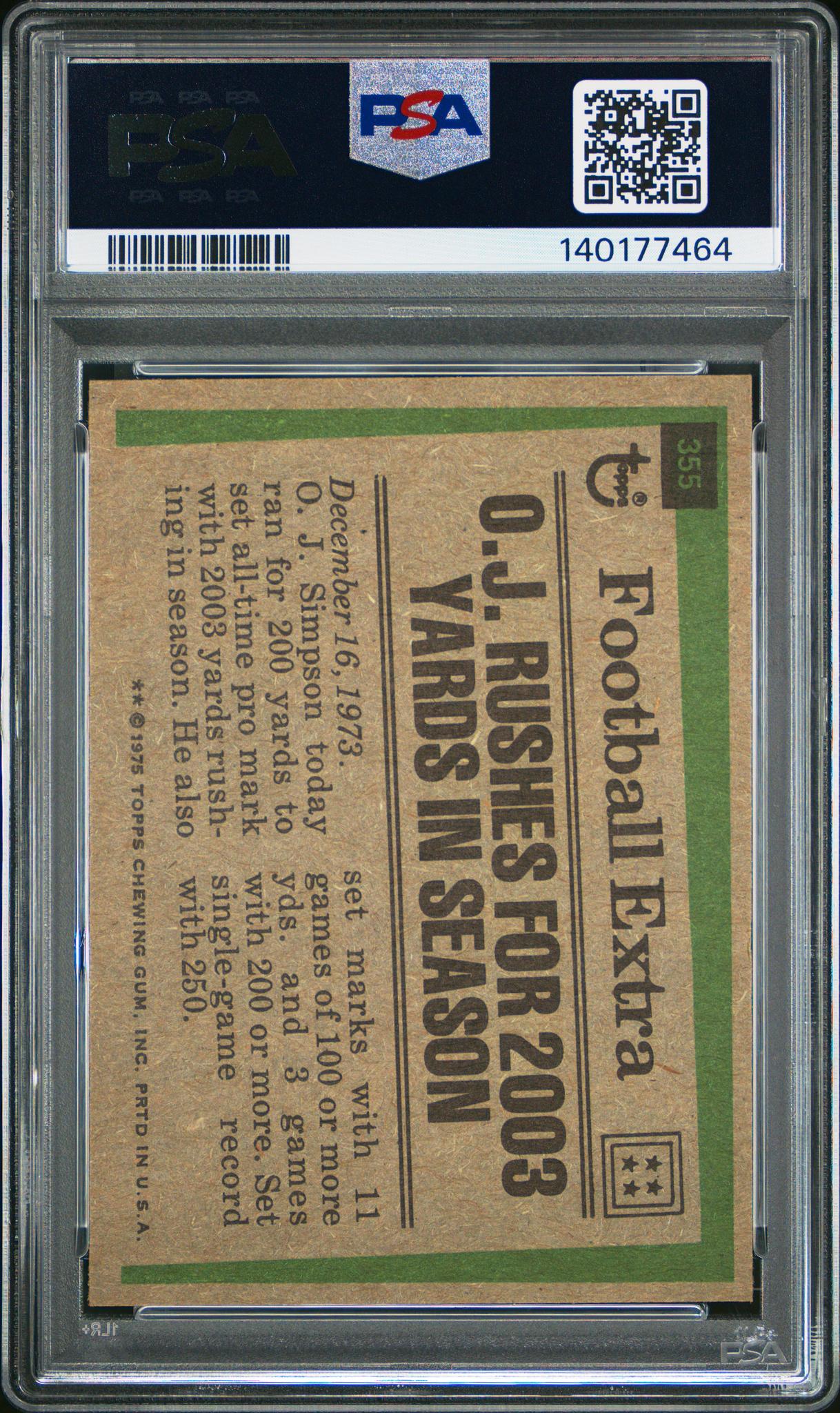 1975 Topps O.J. Simpson #355 PSA 6 - Image 2