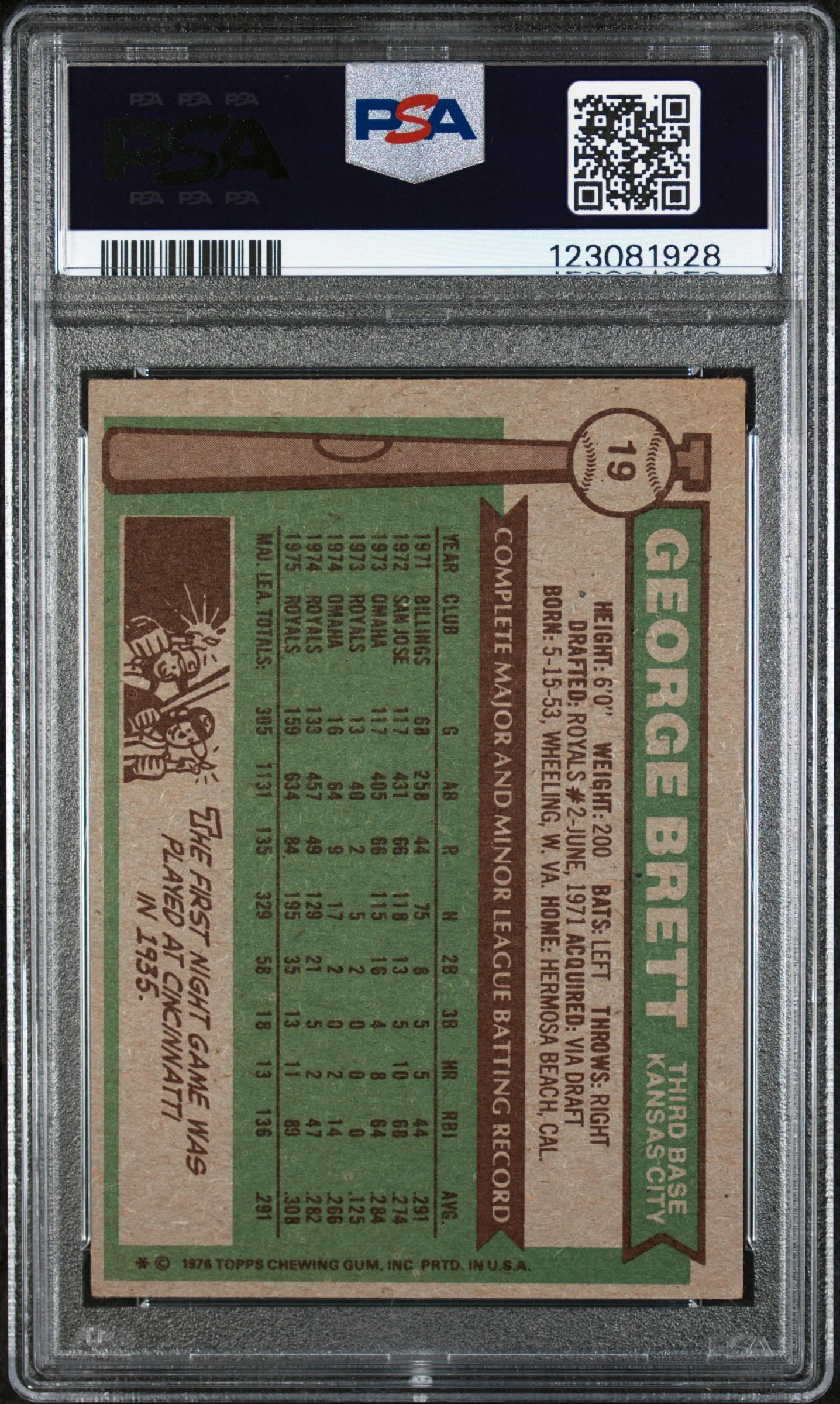 1976 Topps George Brett #19 PSA 4 - Image 2
