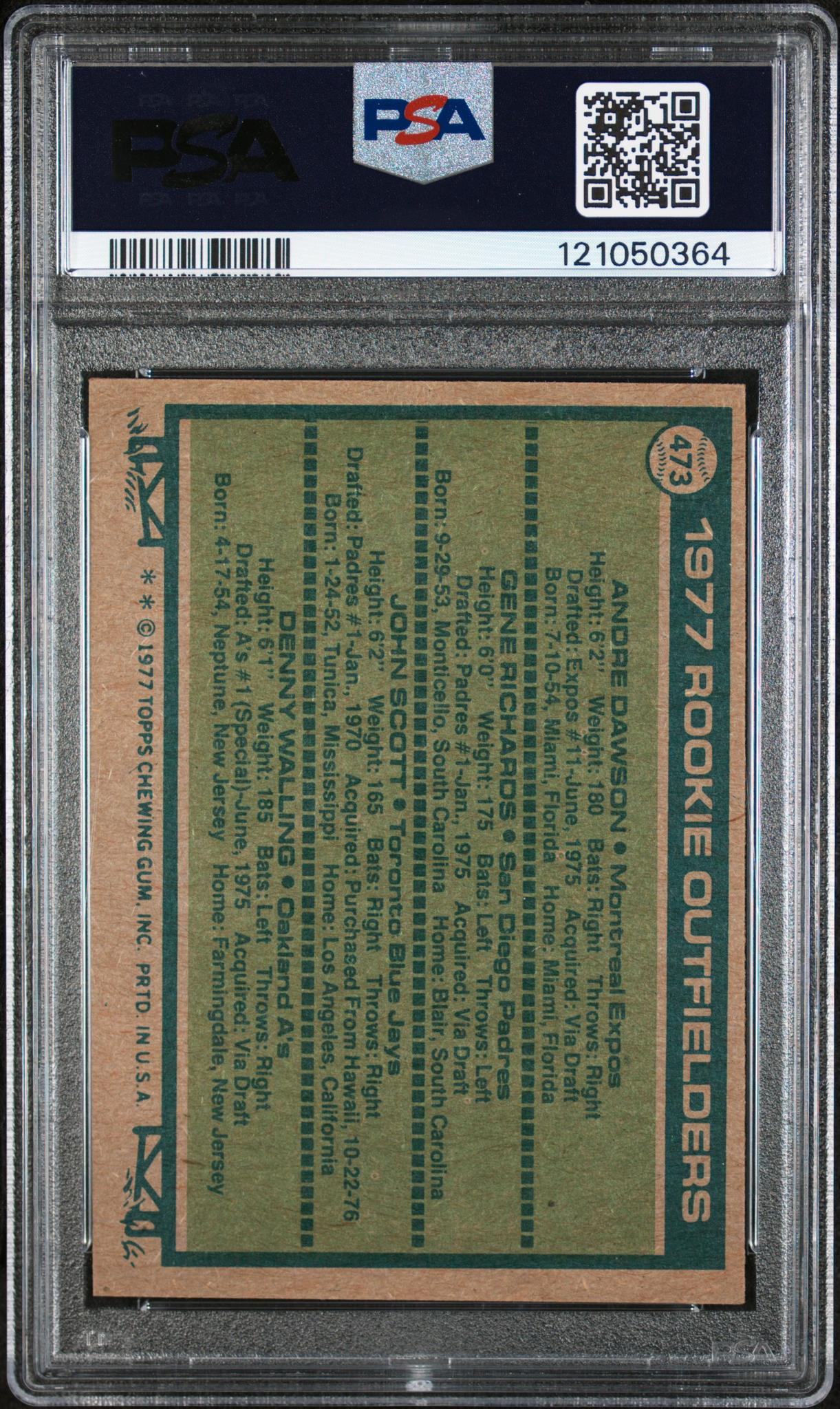 1977 Topps Rookie Outfielders Andre Dawson #473 RC PSA 7 - Image 2