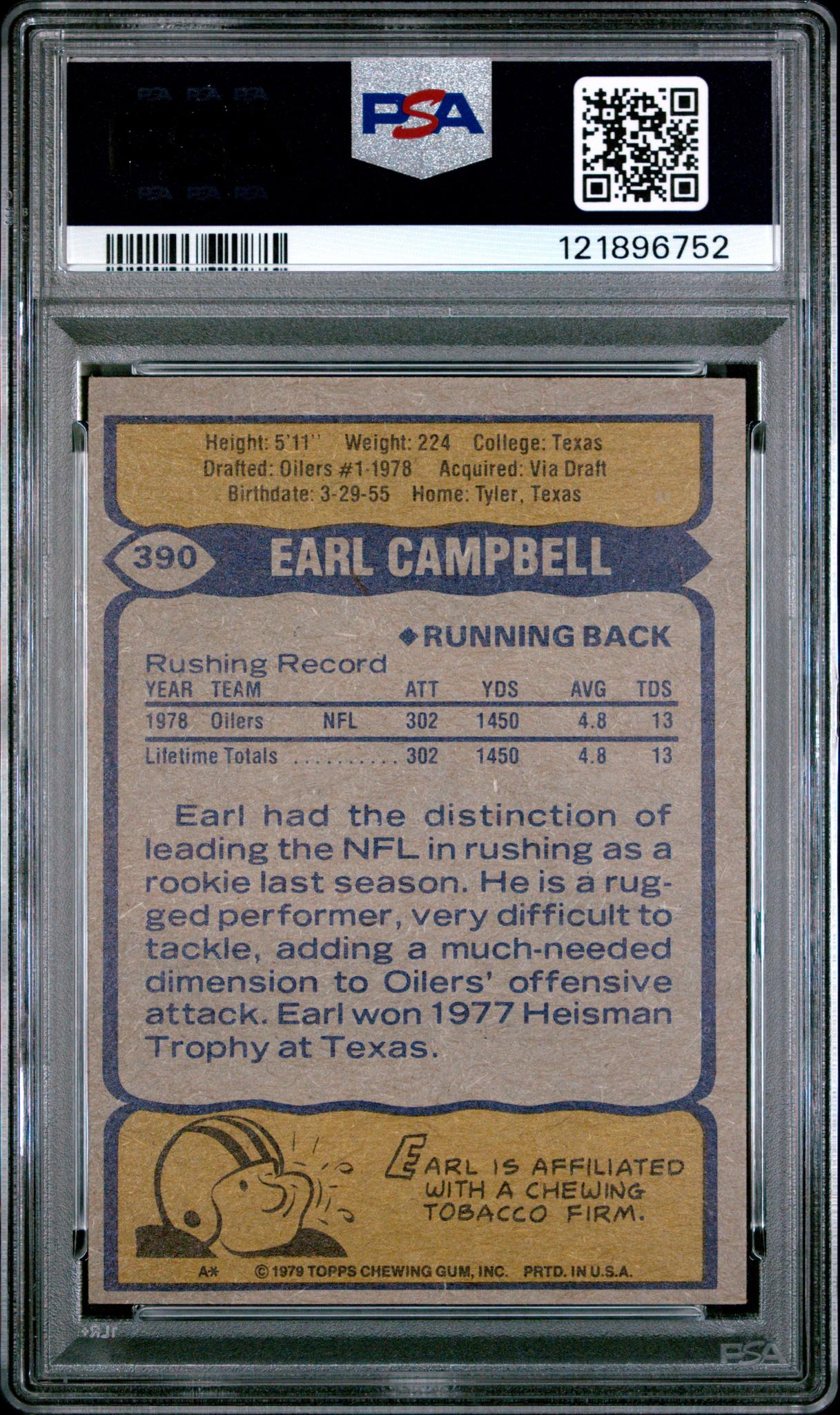 1979 Topps Earl Campbell #390 PSA 6 - Image 2