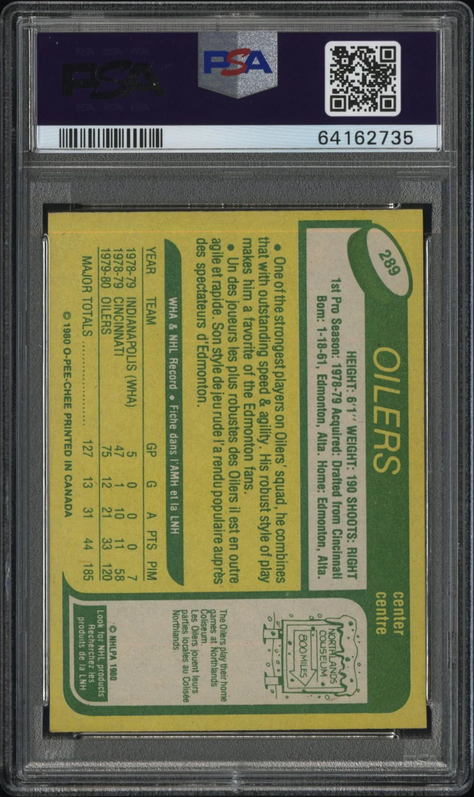 1980 O-Pee-Chee Mark Messier #289 PSA 6 - Image 2