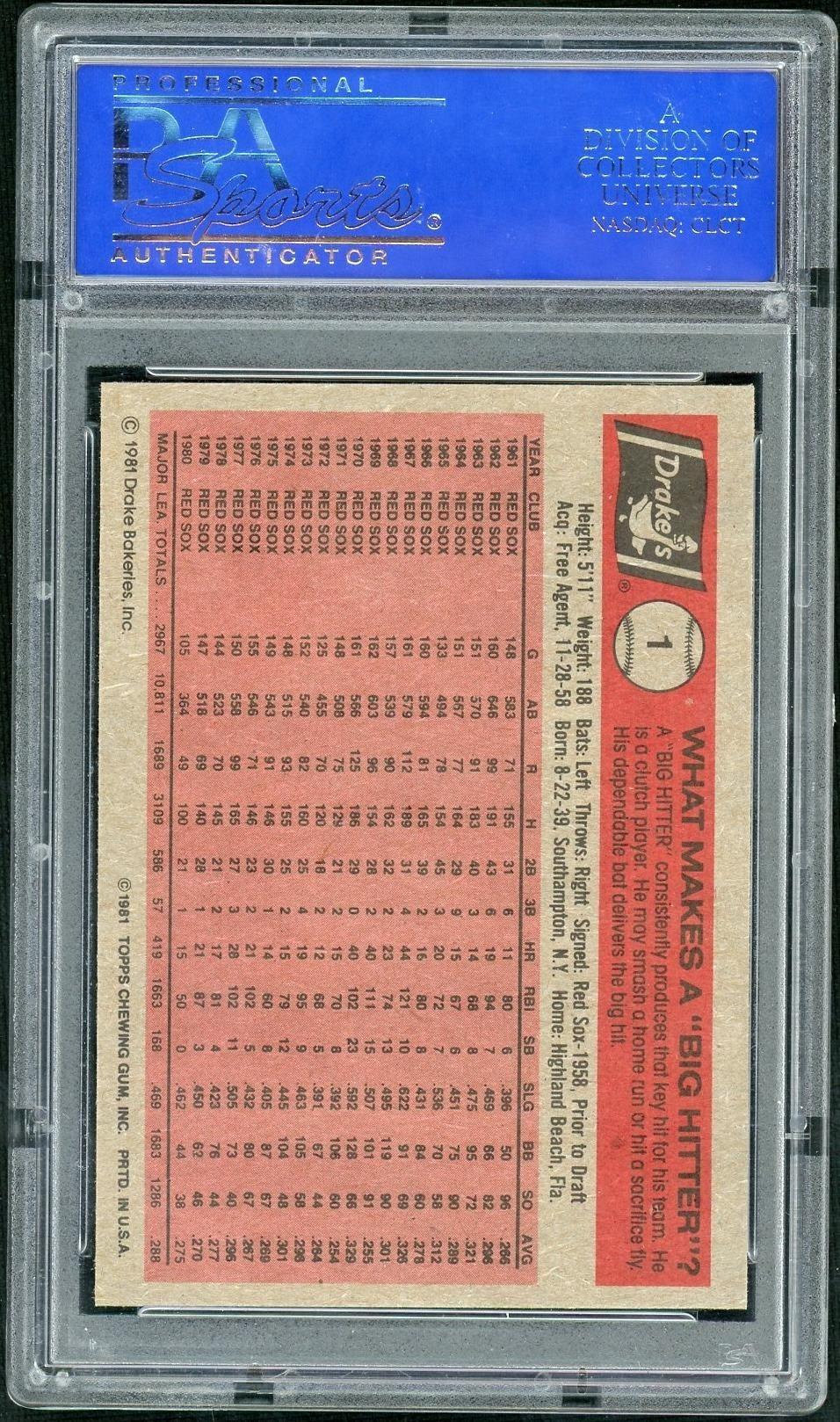 1981 Drake's Carl Yastrzemski #1 PSA 10 - Image 2