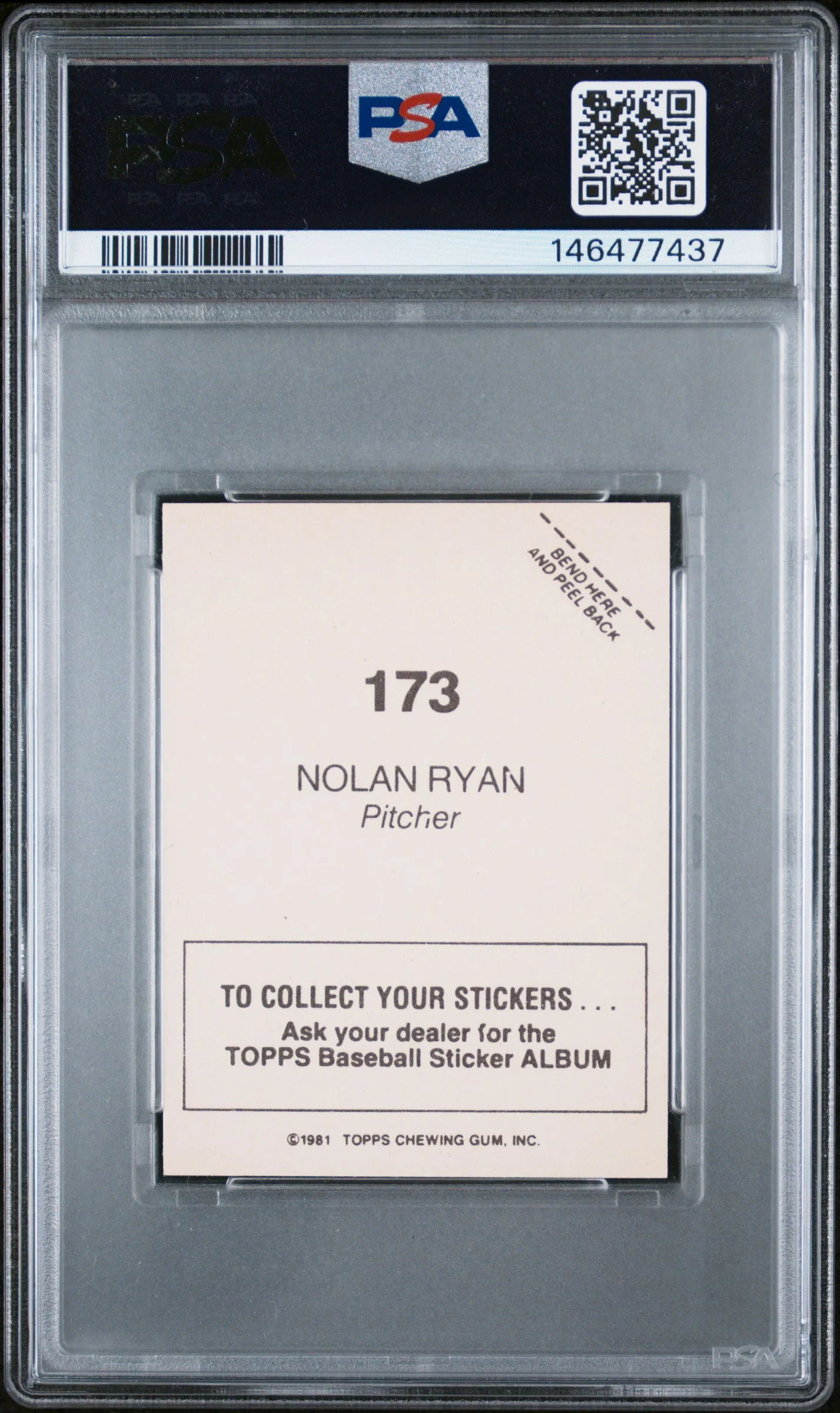 1981 Topps Stickers Nolan Ryan #173 PSA 9 - Image 2