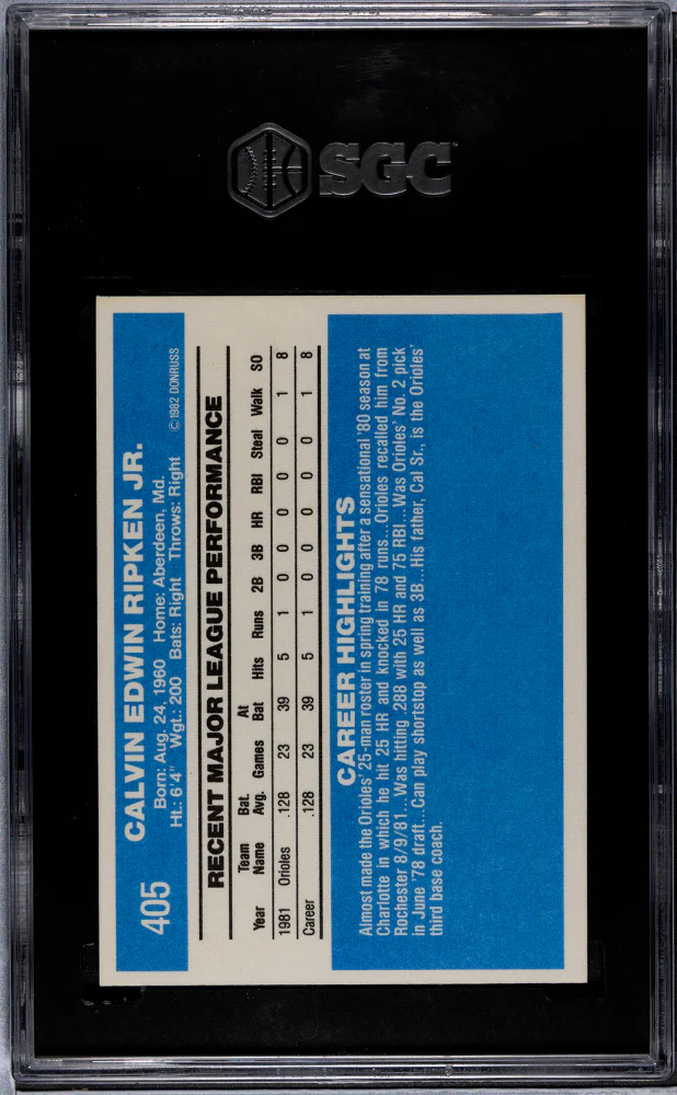 1982 Donruss #405 Cal Ripken Jr. SGC 8.5 - Image 2