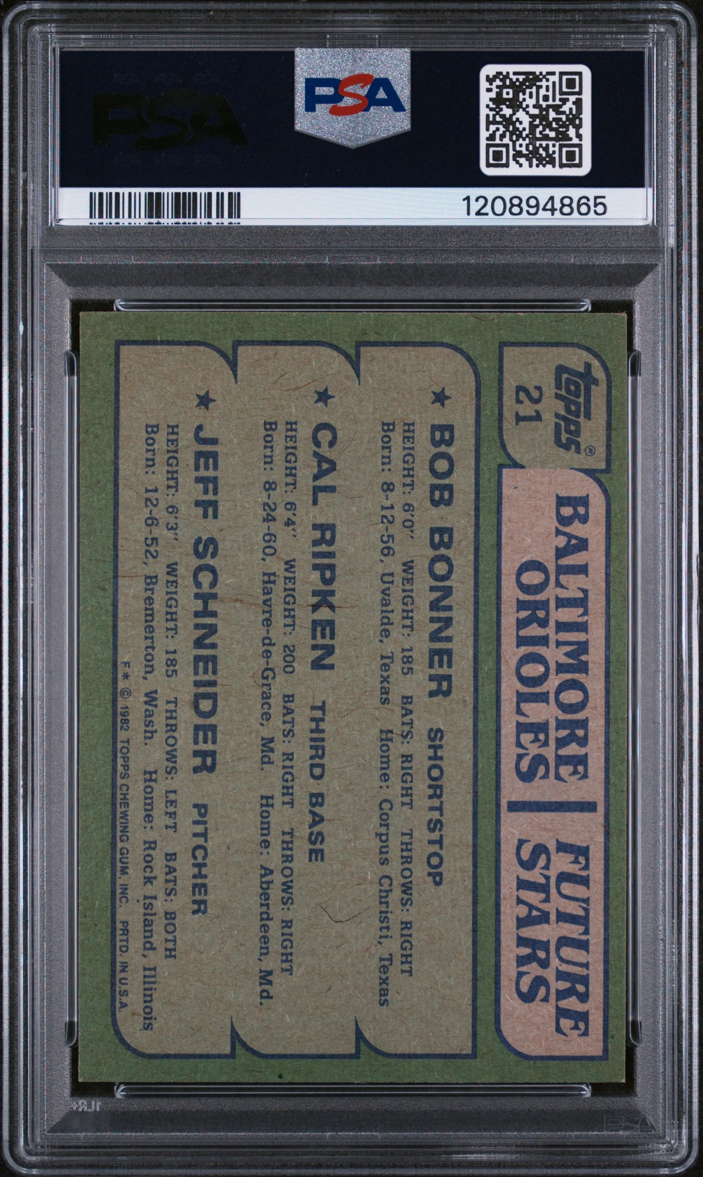 1982 Topps Future Stars Cal Ripken Jr #21 RC PSA 7 - Image 2
