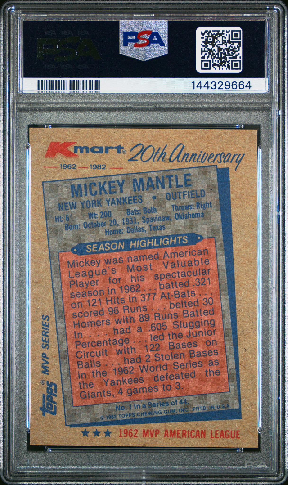 1982 Topps K-Mart Mickey Mantle #1 PSA 8 - Image 2
