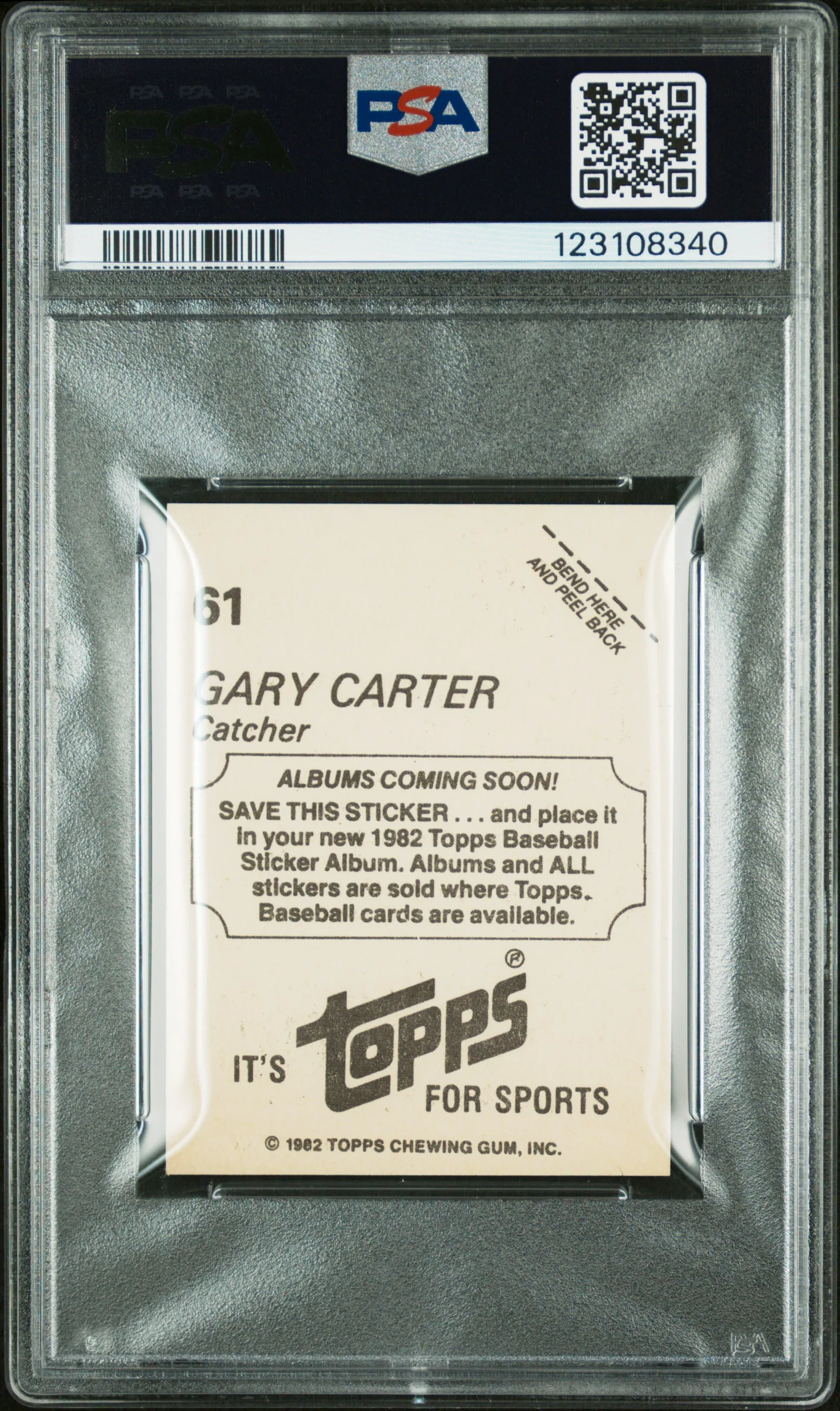 1982 Topps Stickers Gary Carter #61 PSA 10 - Image 2