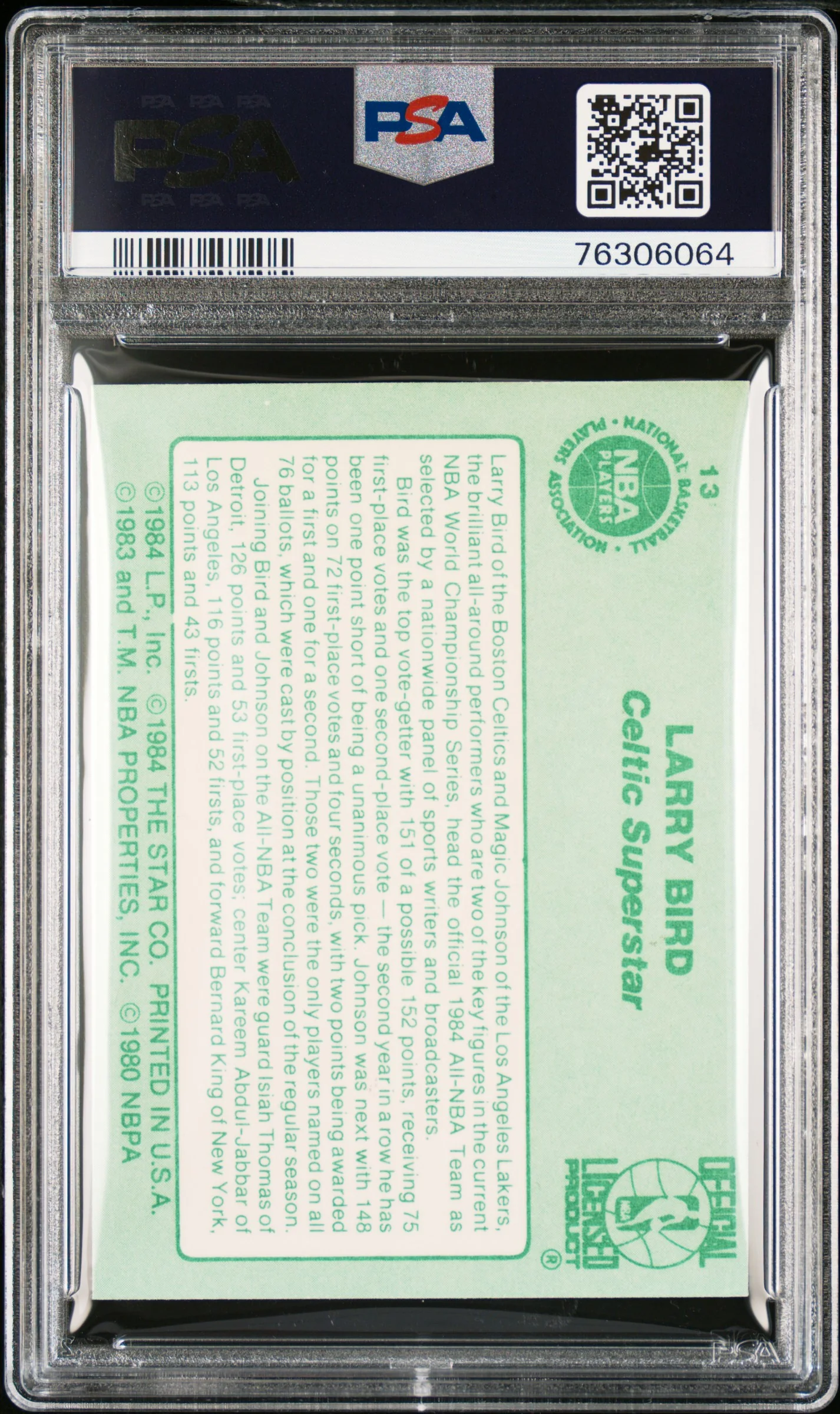 1984 Star Larry Bird Larry Bird #13 PSA 7 - Image 2