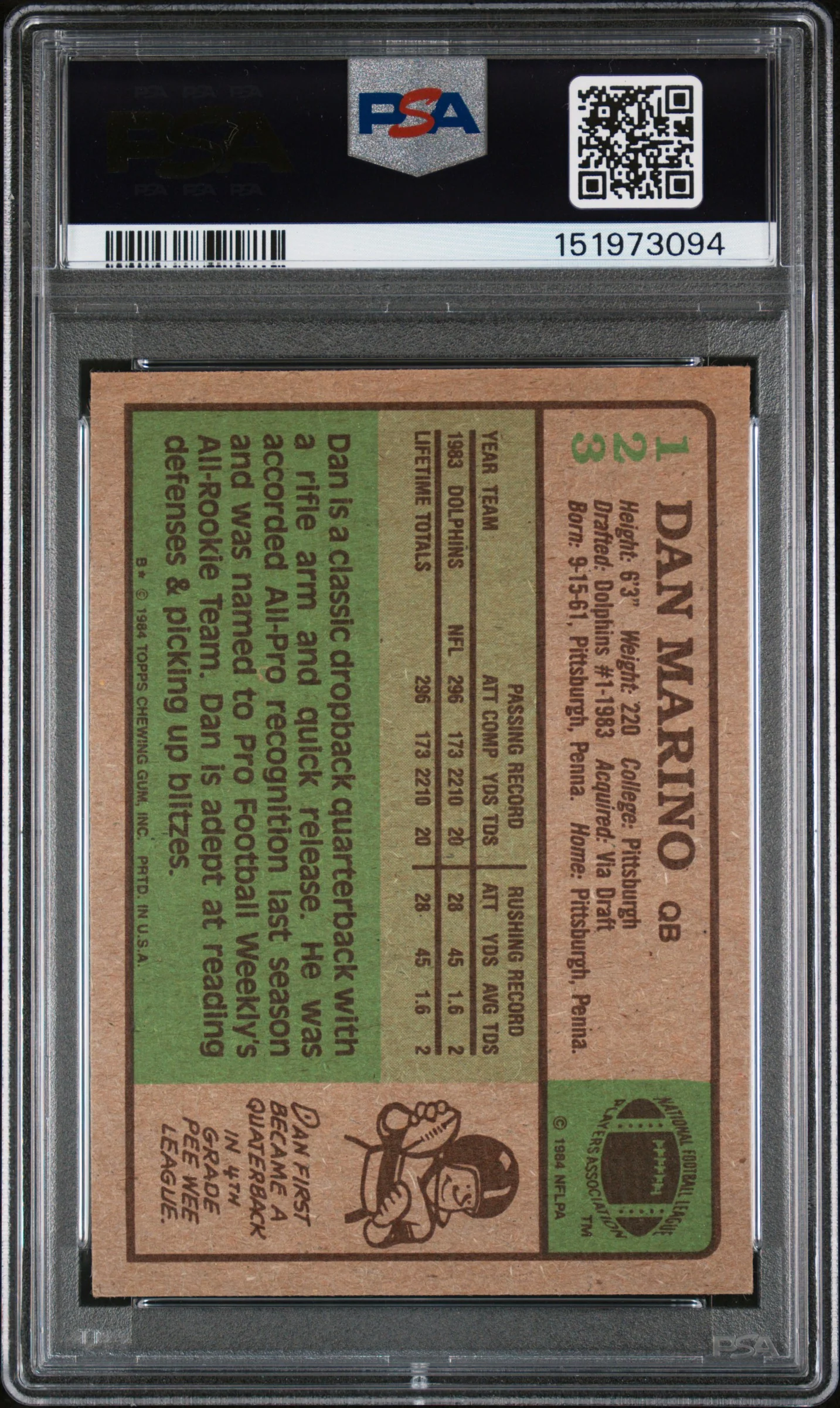 1984 Topps Dan Marino #123 PSA 5 - Image 2