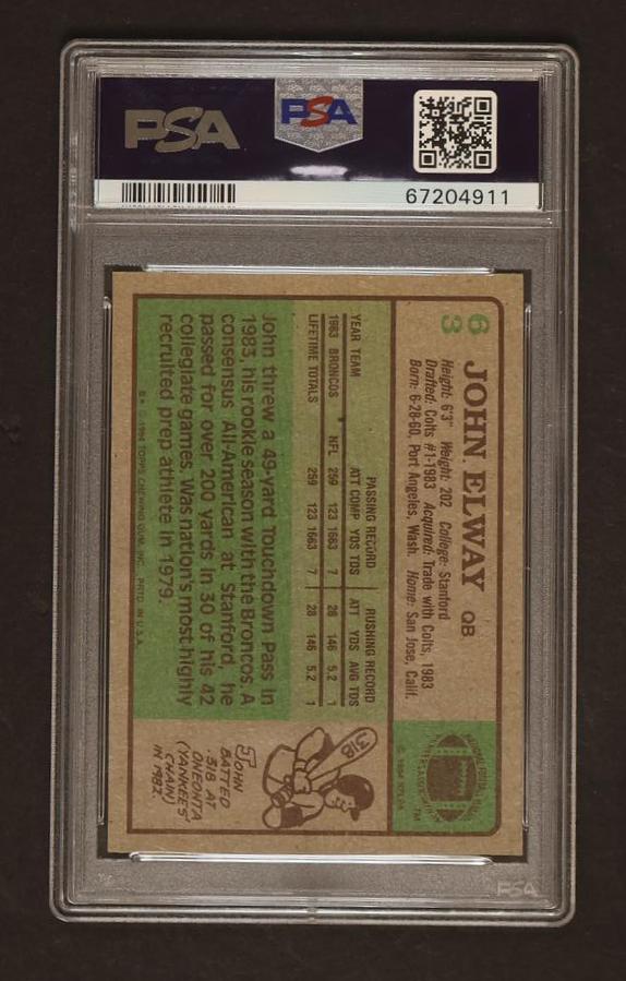 1984 Topps John Elway #63 PSA 7 - Image 2