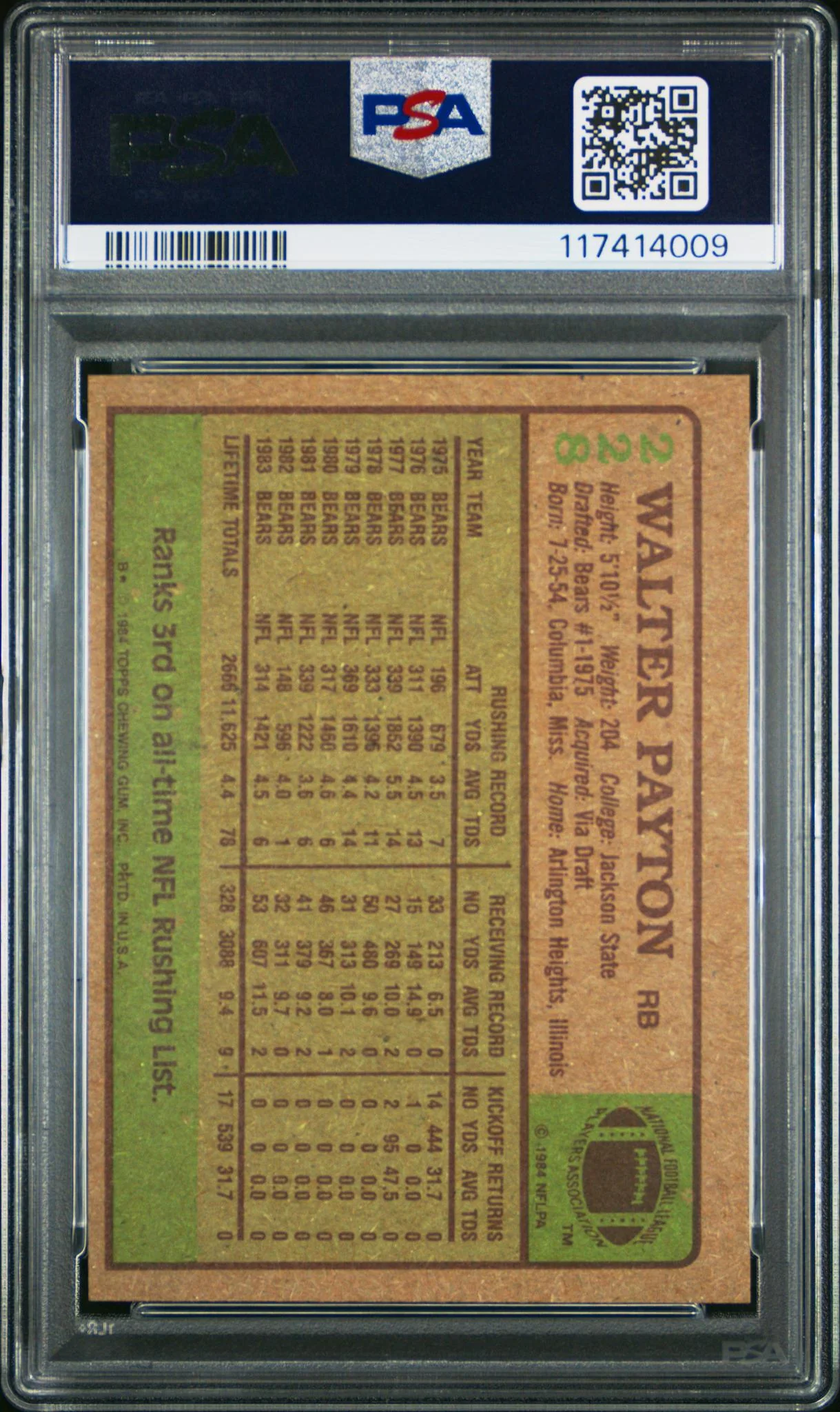 1984 Topps Walter Payton #228 PSA 5 - Image 2