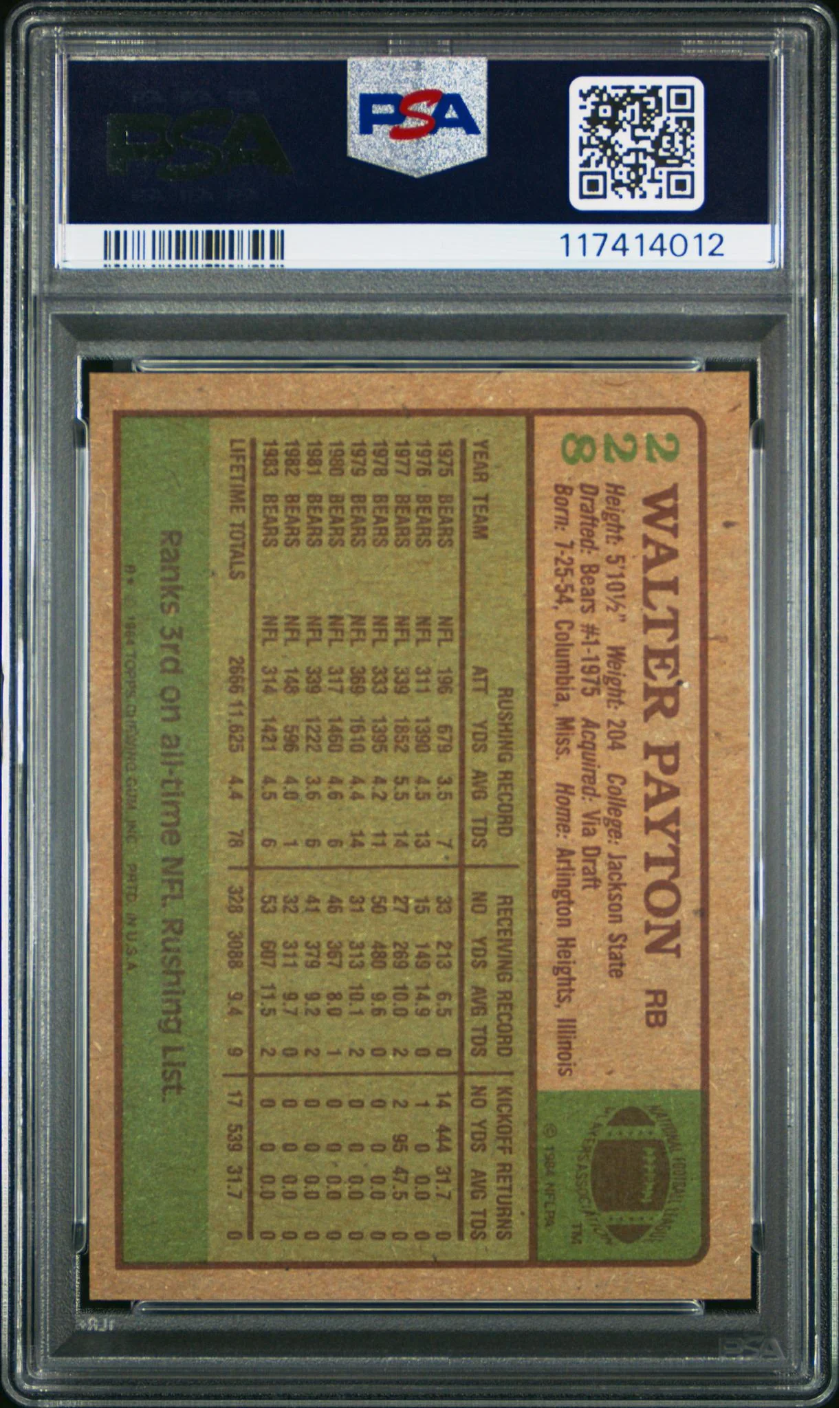 1984 Topps Walter Payton #228 PSA 5 - Image 2