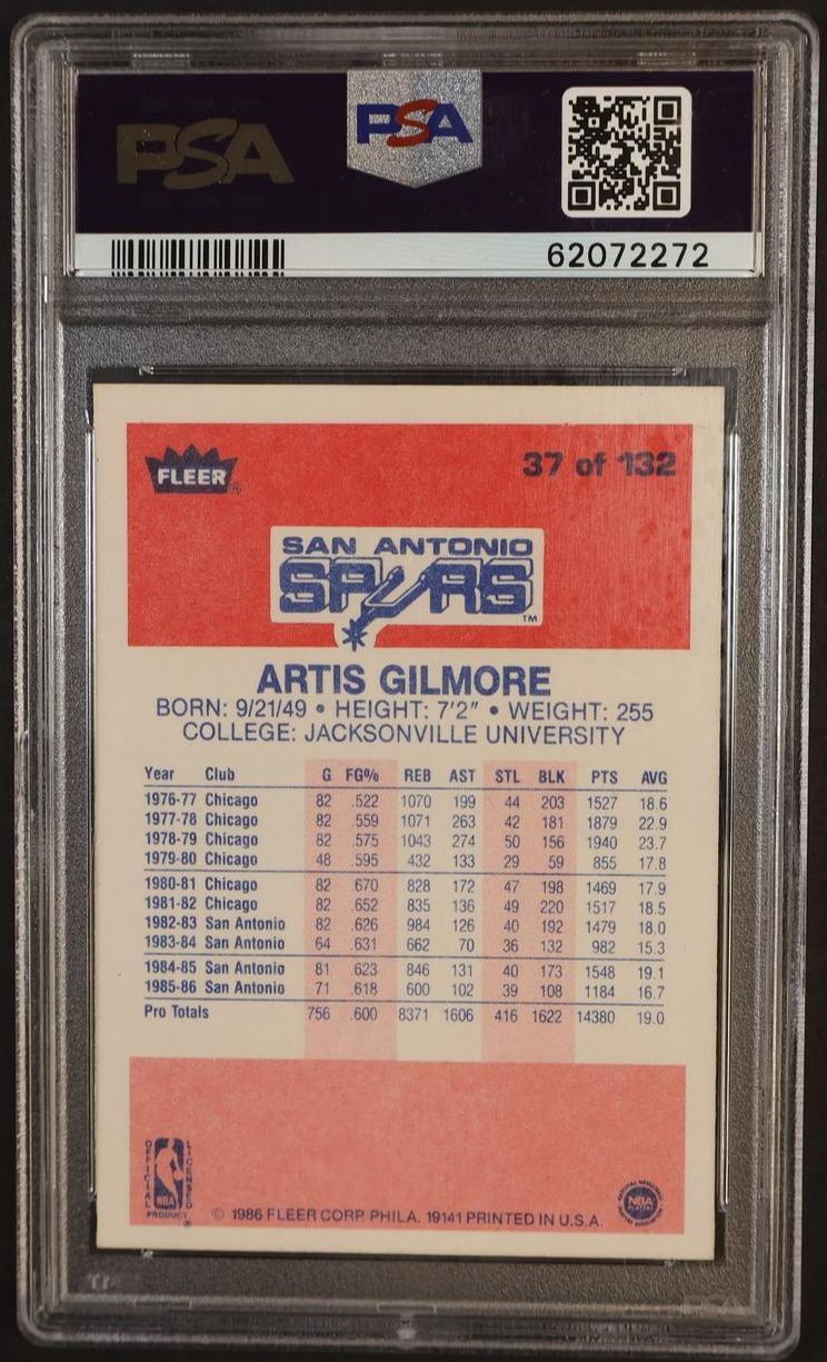 1986 Fleer Artis Gilmore #37 PSA 7 - Image 2