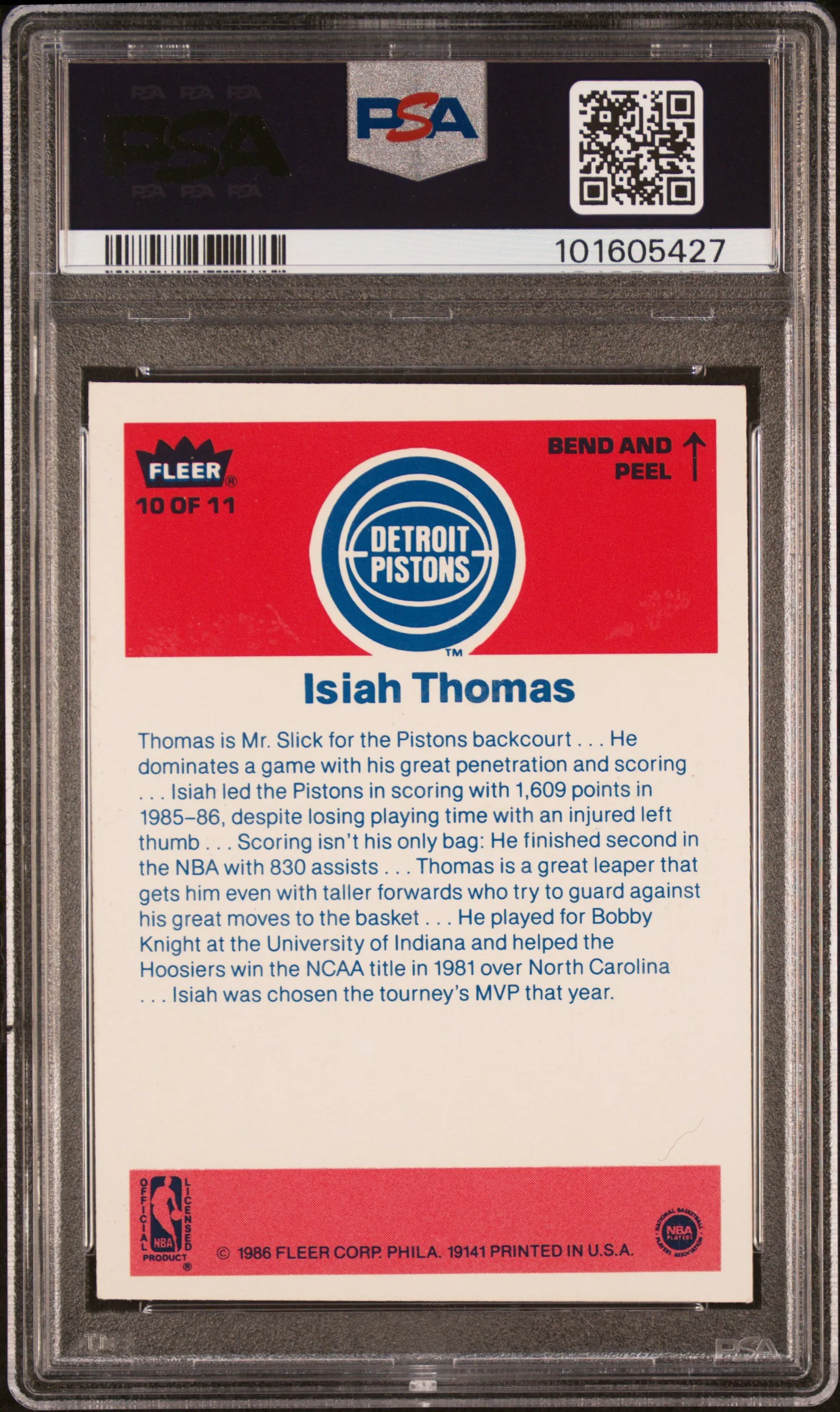 1986 Fleer Basketball Sticker Isiah Thomas #10 PSA 5 - Image 2