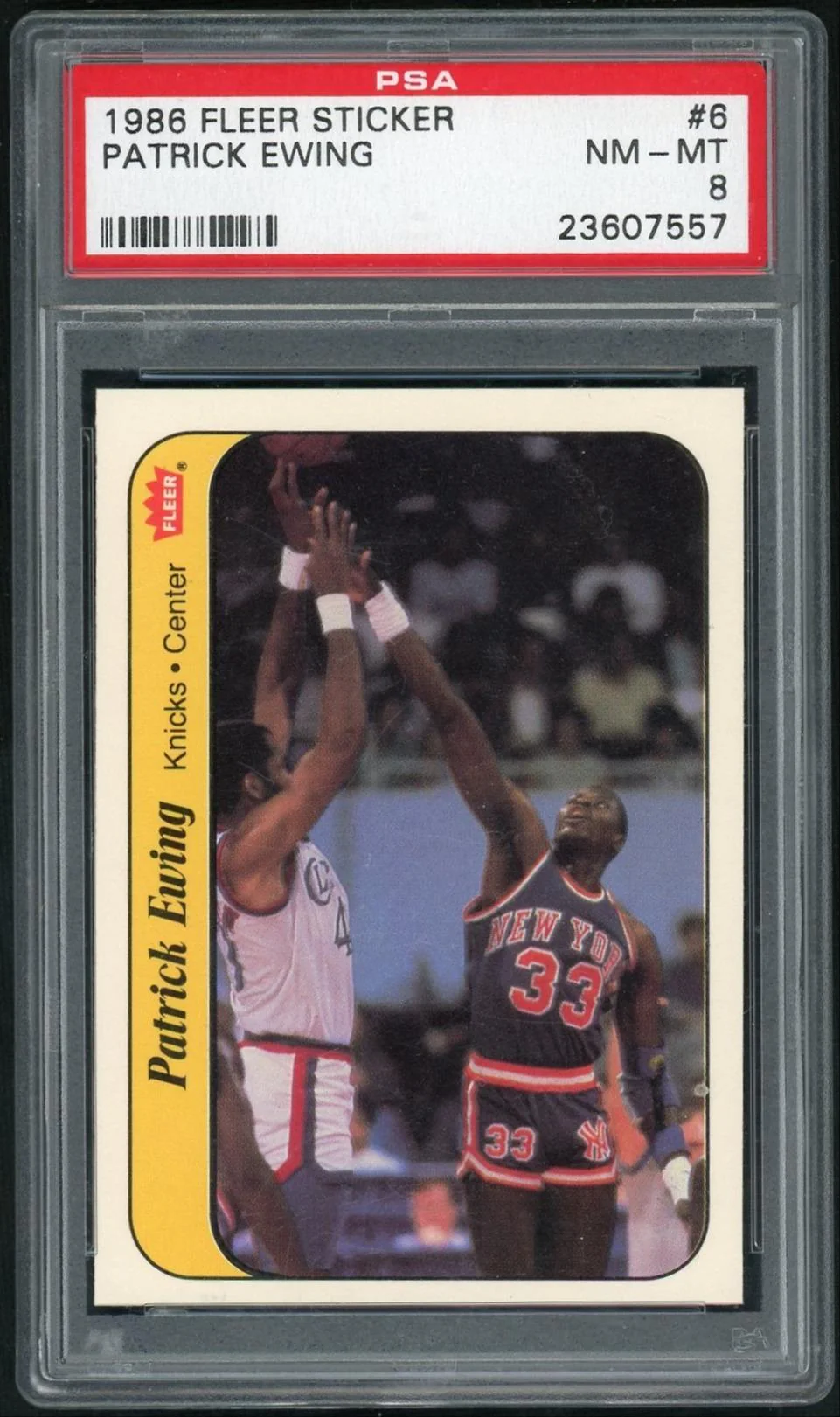 1986 Fleer Sticker Patrick Ewing #6 PSA 8