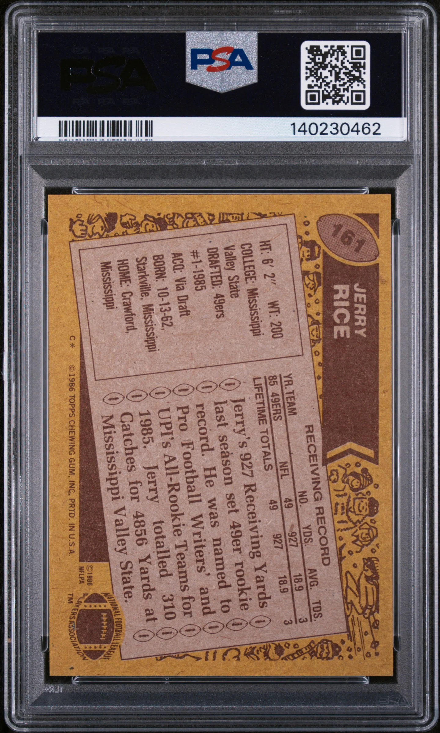 1986 Topps Jerry Rice #161 PSA 7 - Image 2