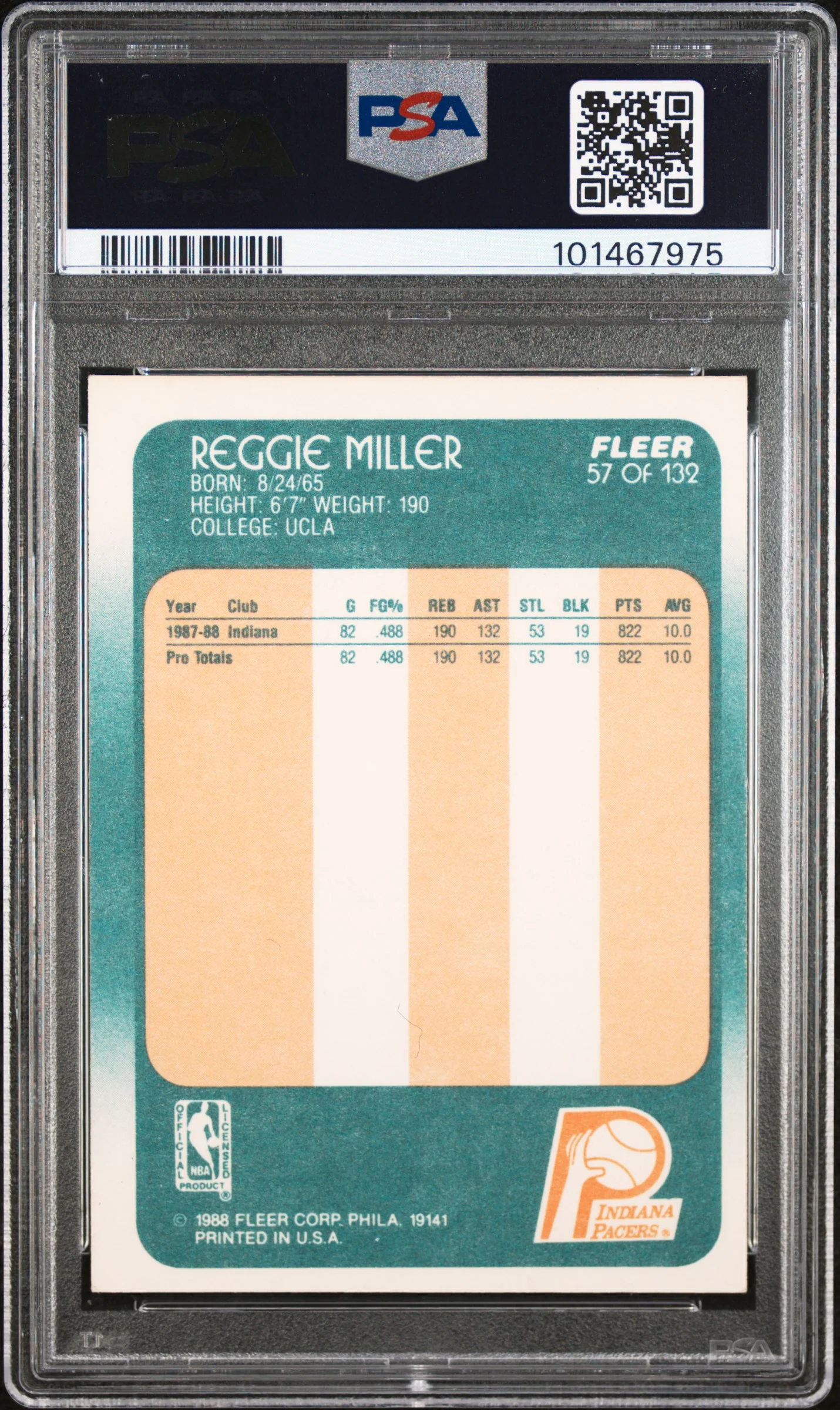 1988 Fleer Reggie Miller #57 PSA 5 - Image 2
