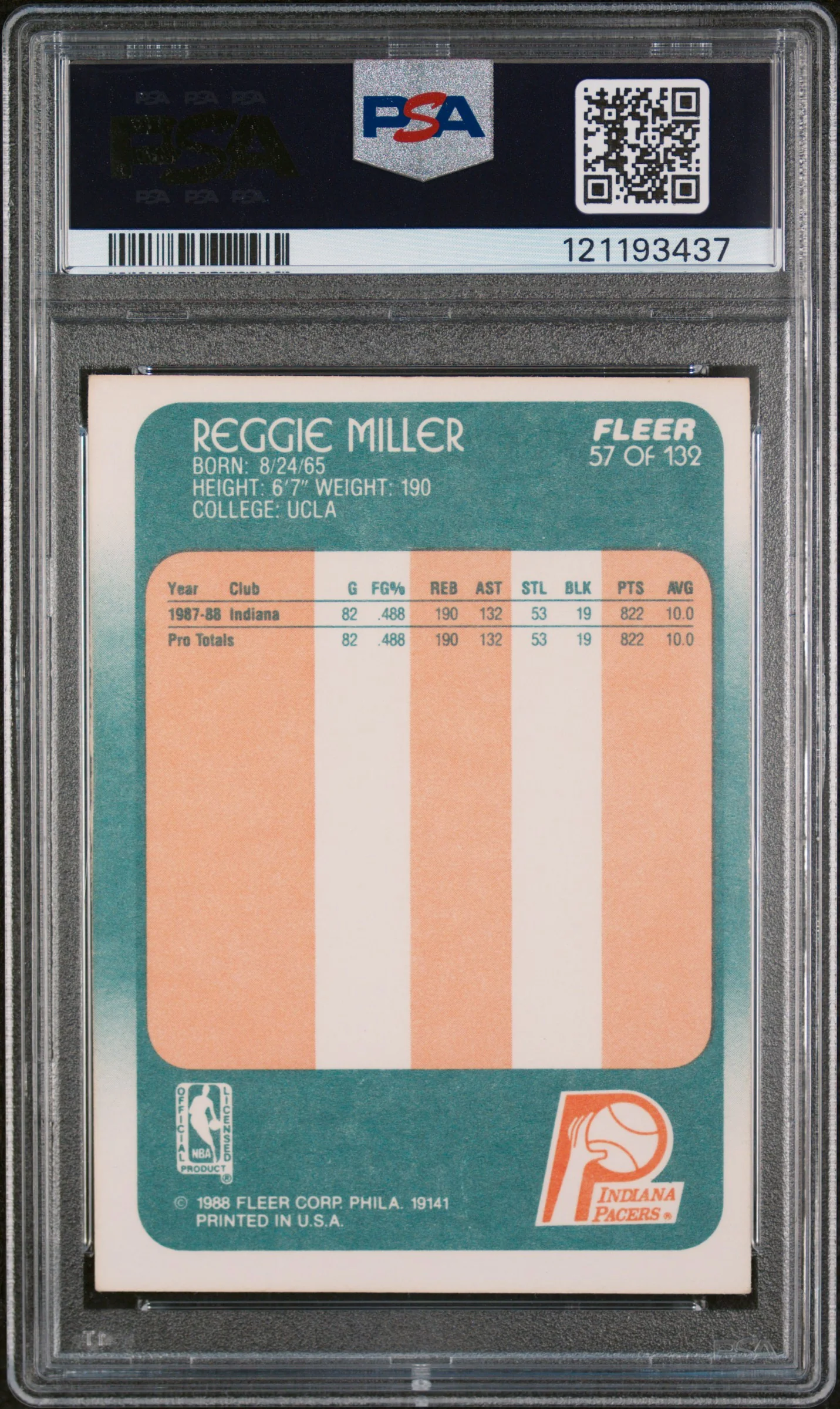 1988 Fleer Reggie Miller #57 PSA 6 - Image 2