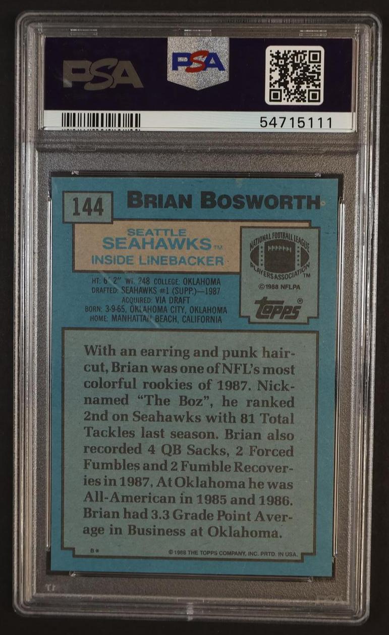 1988 Topps Brian Bosworth Sr #144 PSA 9 - Image 2