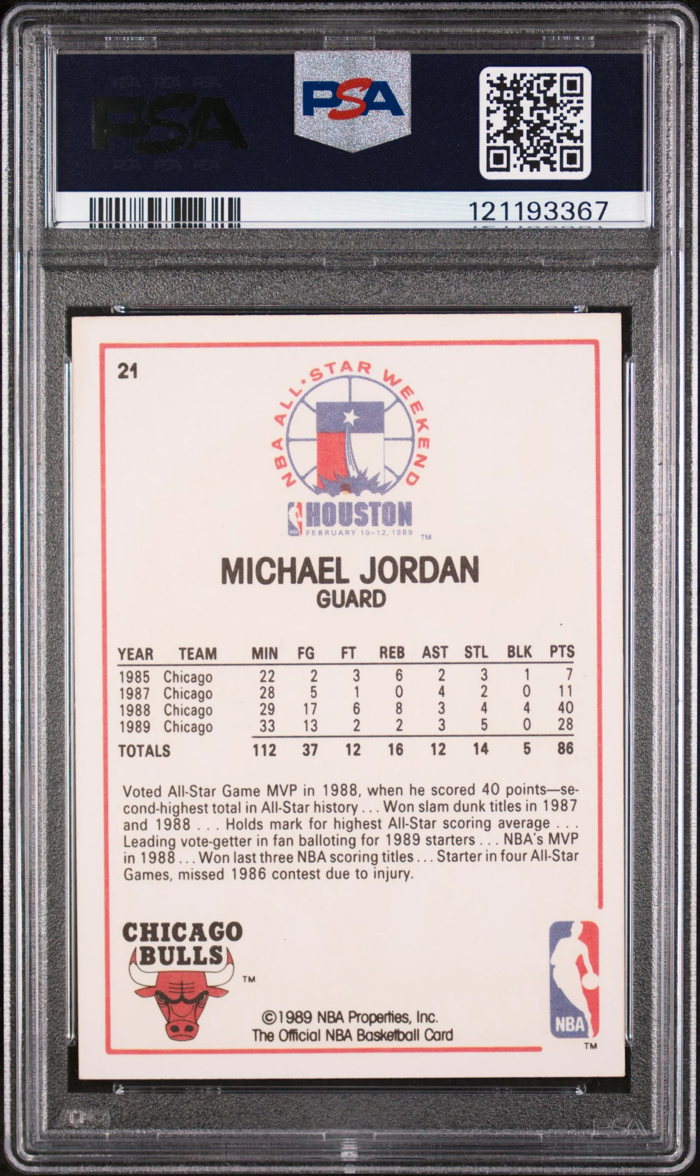 1989 Hoops All Star Michael Jordan #21 PSA 5 - Image 2