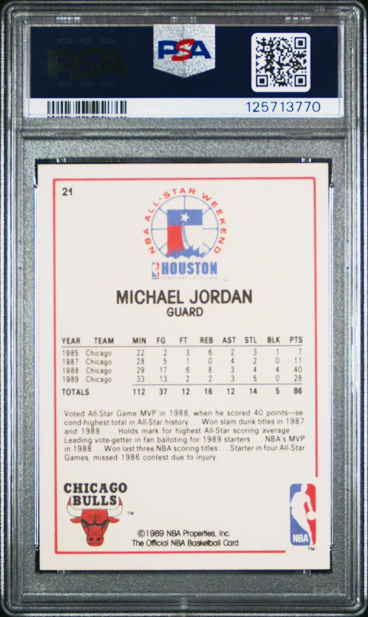 1989 Hoops All Star Michael Jordan #21 PSA 6 - Image 2