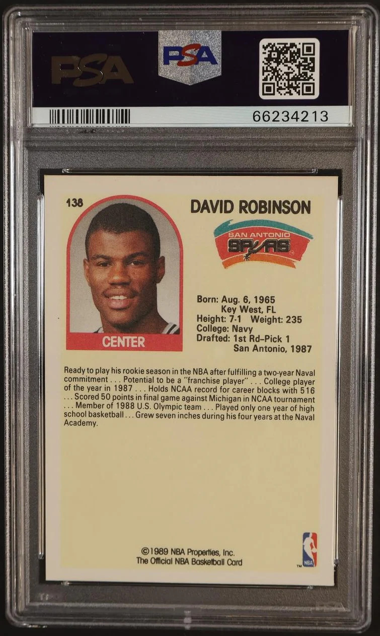 1989 Hoops David Robinson #138 PSA 9 - Image 2