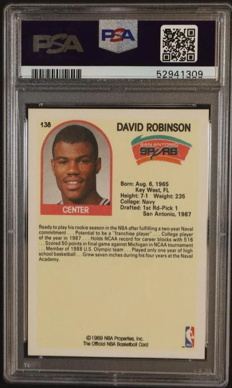 1989 Hoops David Robinson #138 PSA 9 - Image 2