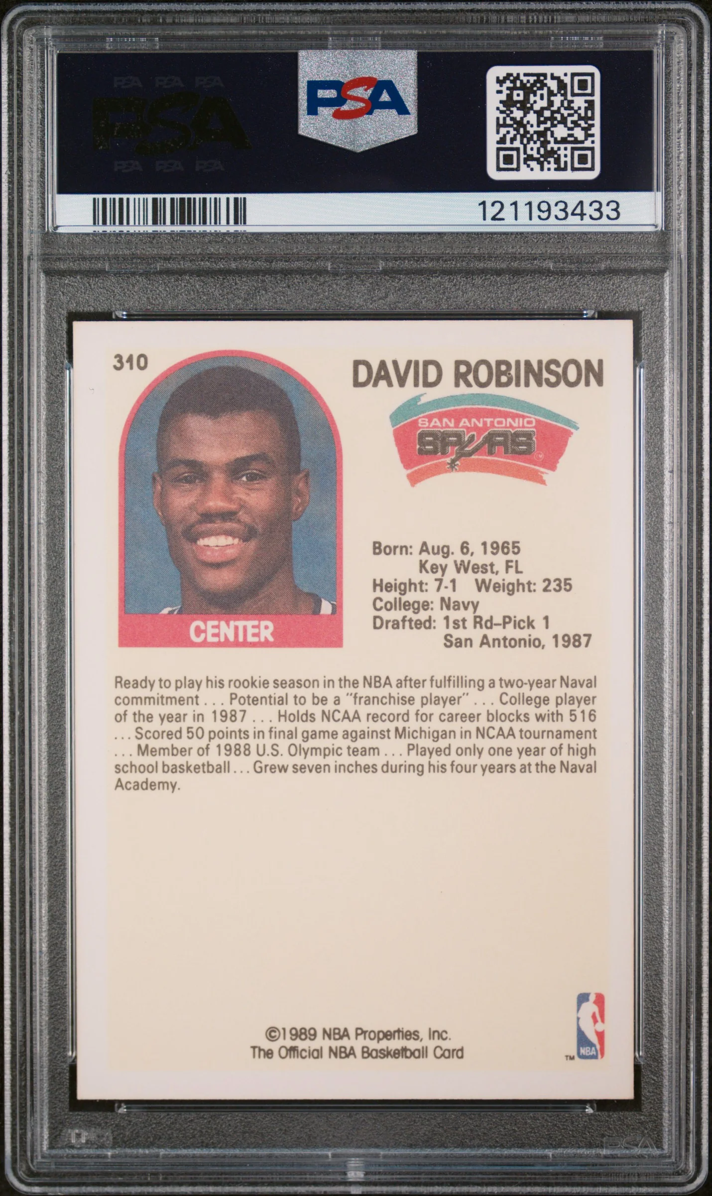 1989 Hoops David Robinson #310 PSA 6 - Image 2