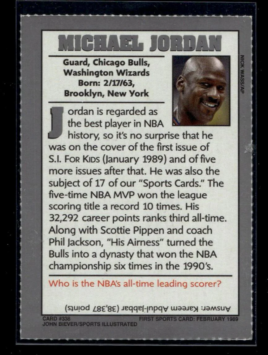1989 Sports Illustrated SI for Kids 338 Michael Jordan Chicago Bulls - Image 2