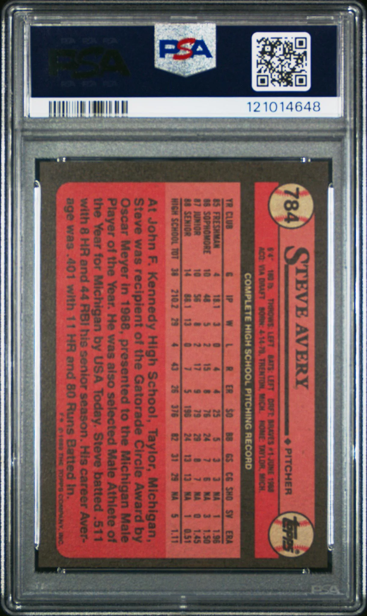 1989 Topps Steve Avery #784 PSA 9 - Image 2