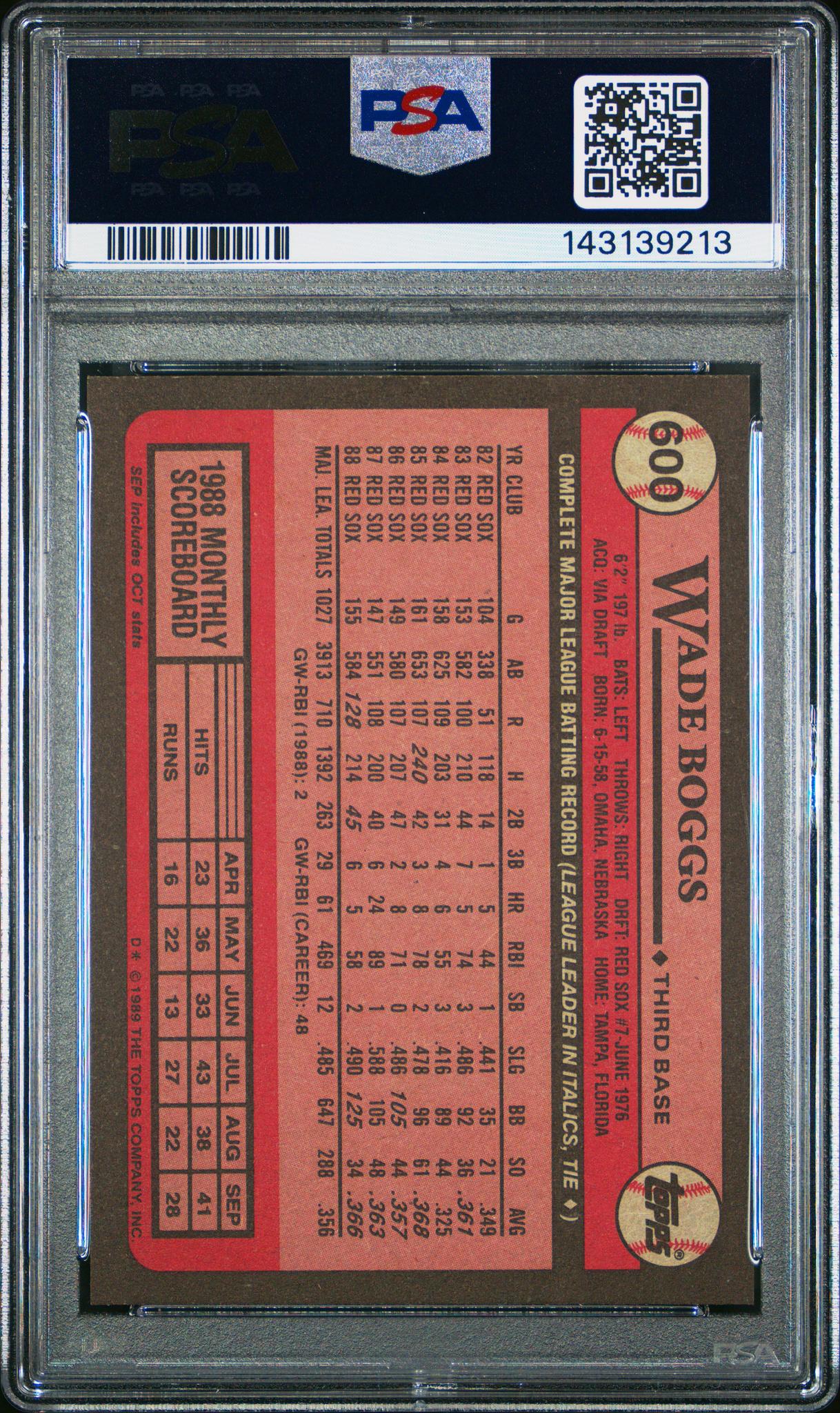 1989 Topps Wade Boggs #600 PSA 9 - Image 2