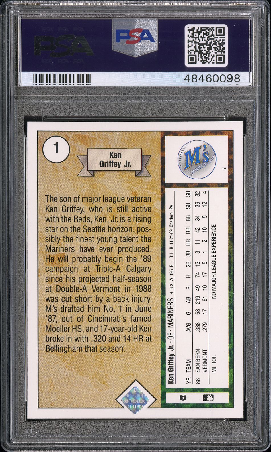 1989 Upper Deck Star Rookie Ken Griffey Jr. #1 PSA 8 - Image 2