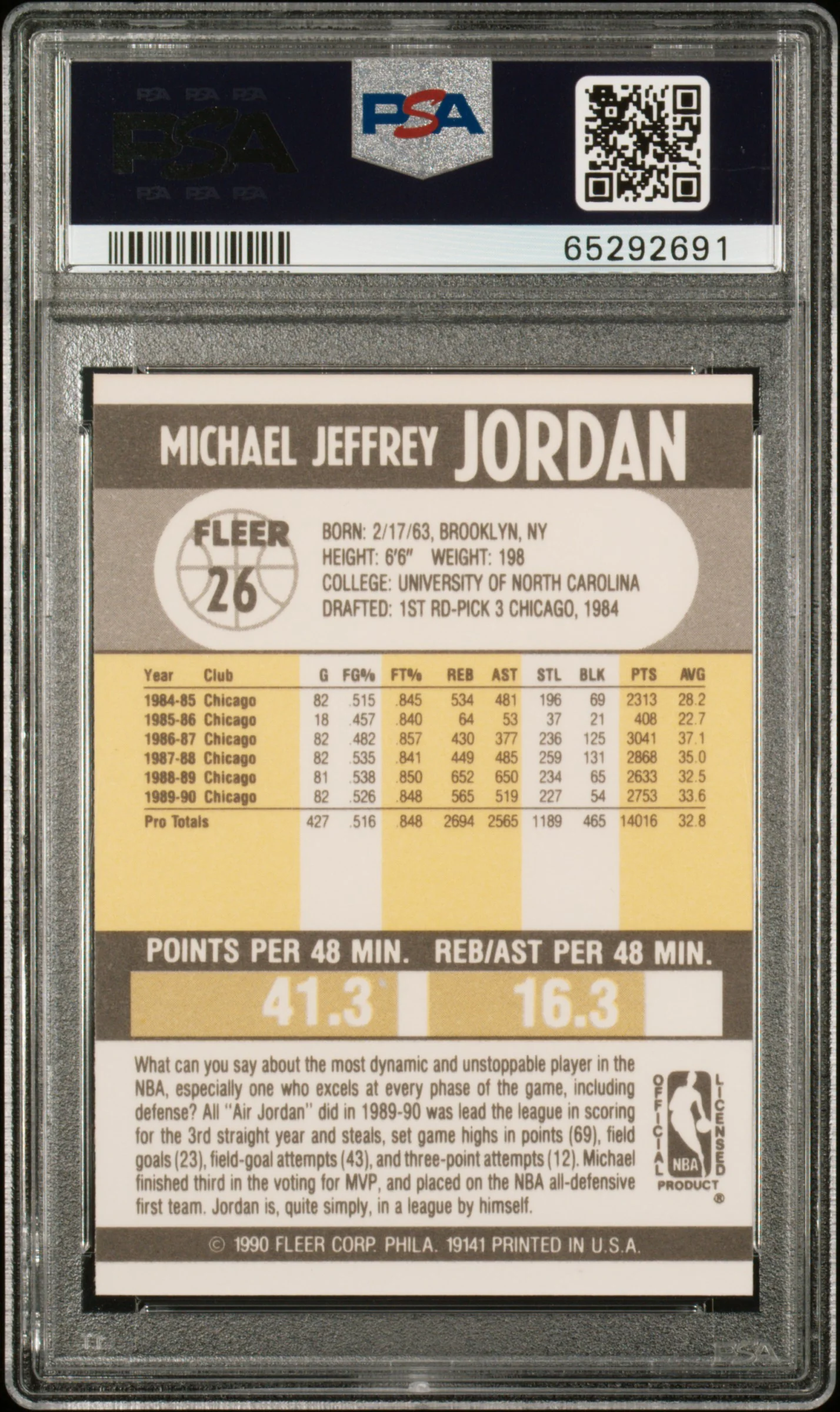 1990 Fleer Michael Jordan #26 PSA 10 - Image 2