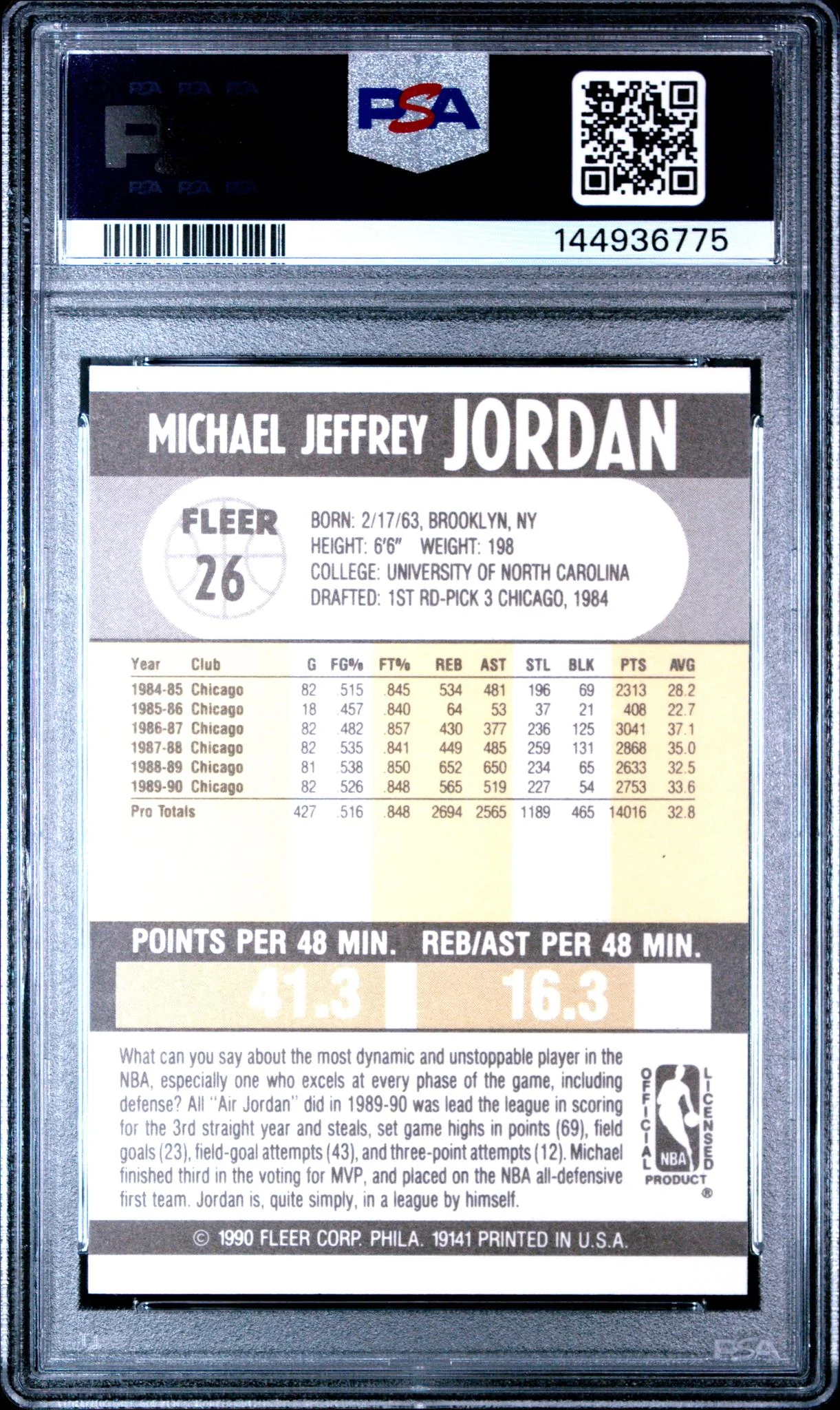 1990 Fleer Michael Jordan #26 PSA 9 - Image 2