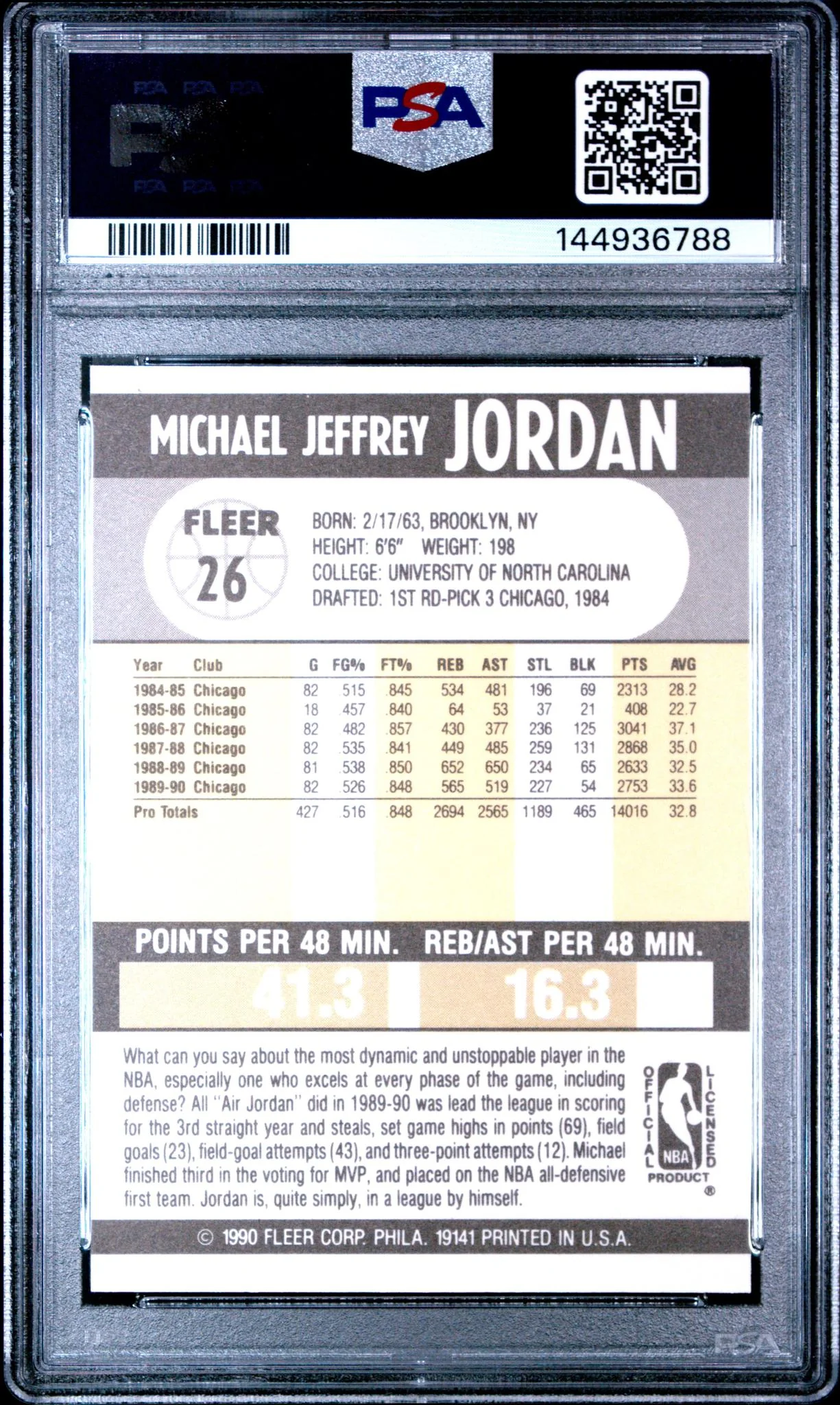 1990 Fleer Michael Jordan #26 PSA 9 - Image 2