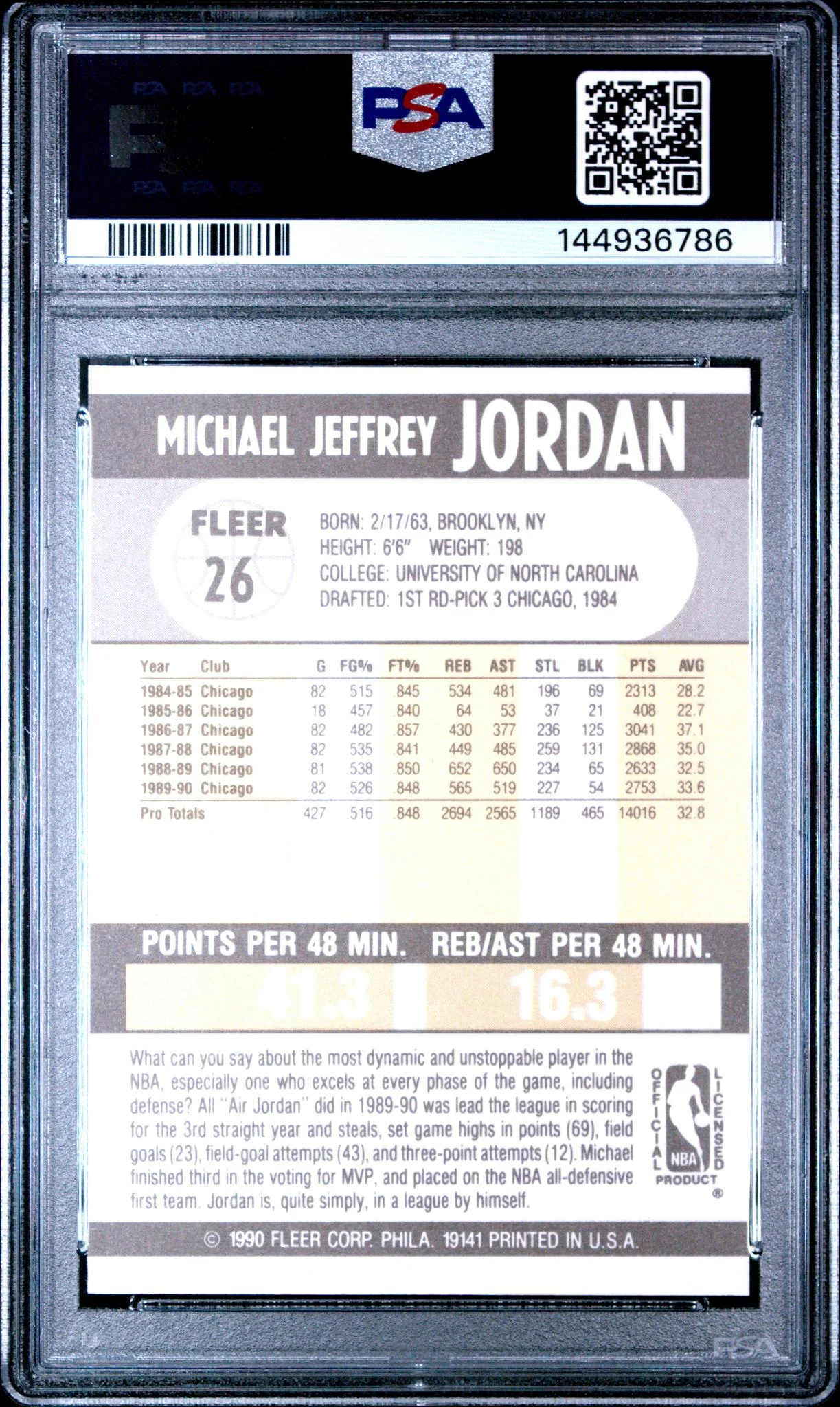 1990 Fleer Michael Jordan #26 PSA 9 - Image 2
