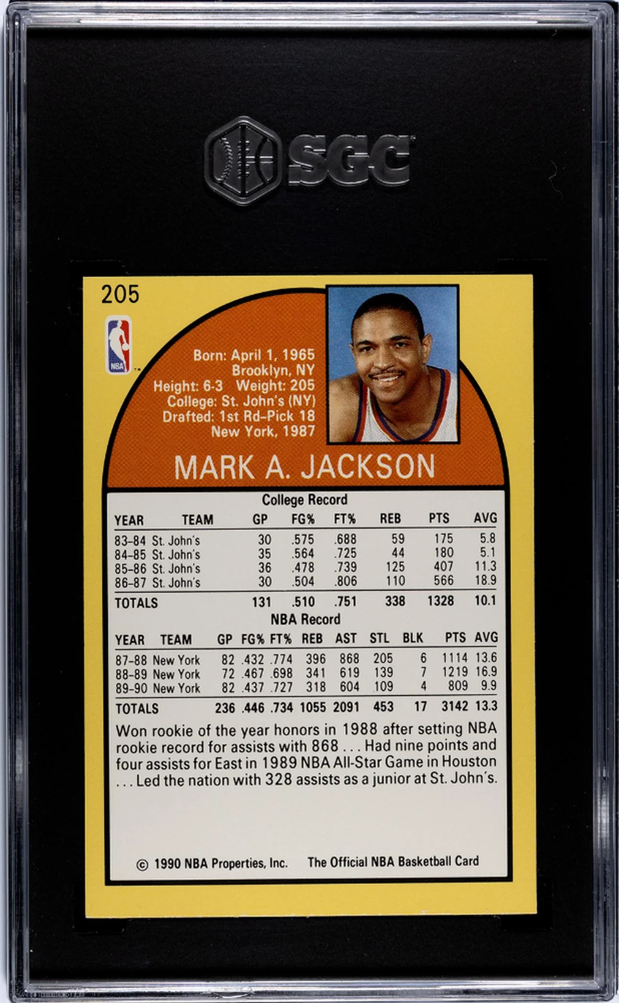 1990 Hoops #205 Mark Jackson SGC 8.5 - Image 2
