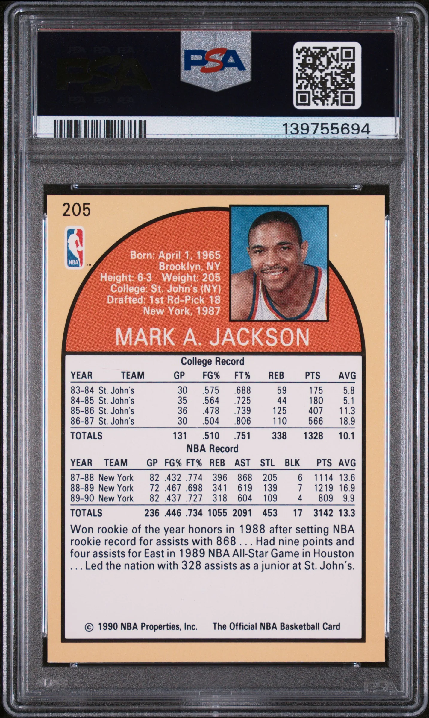 1990 Hoops Mark Jackson #205 PSA 8 - Image 2