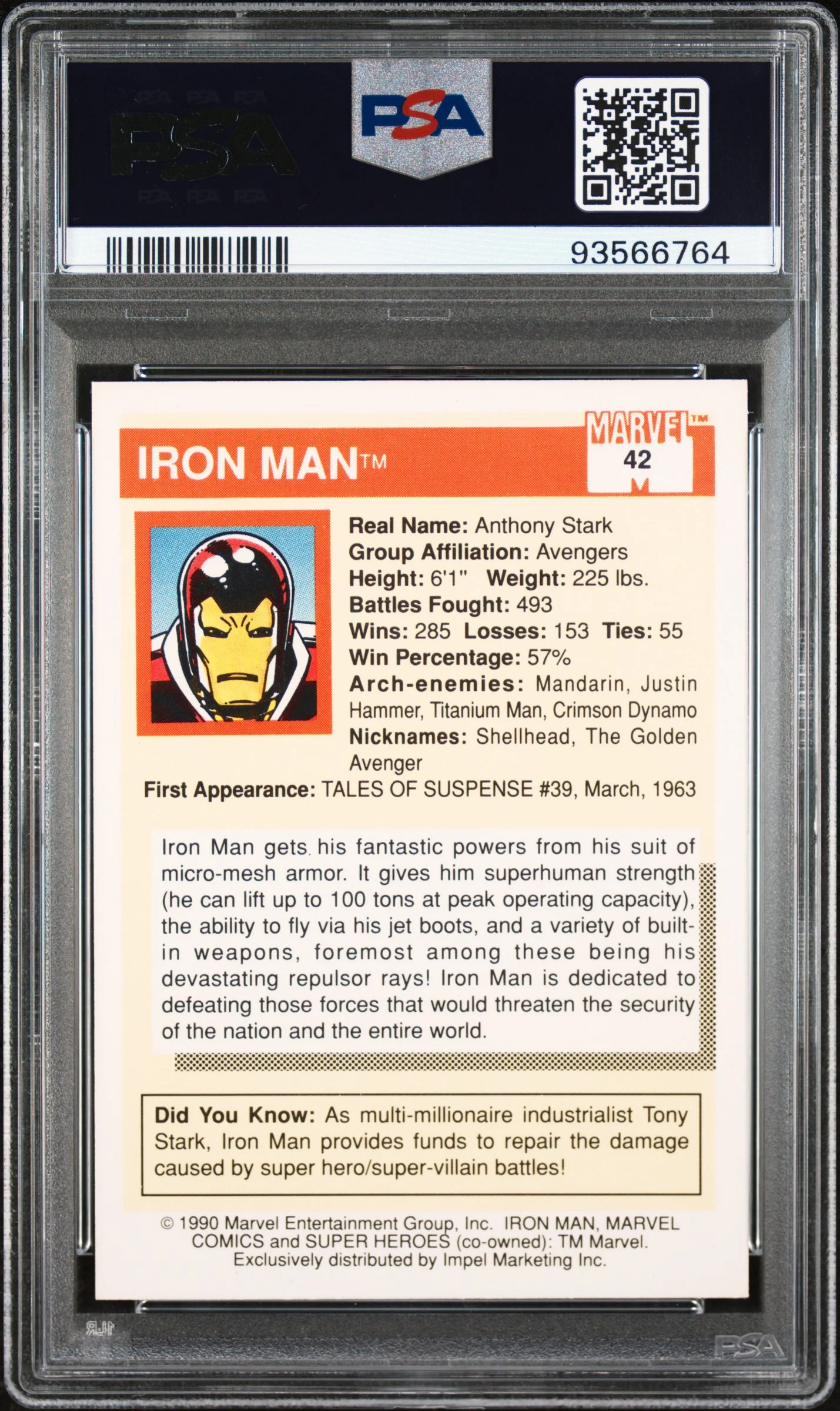 1990 Marvel Universe Super Heroes Iron Man #42 PSA 8 - Image 2