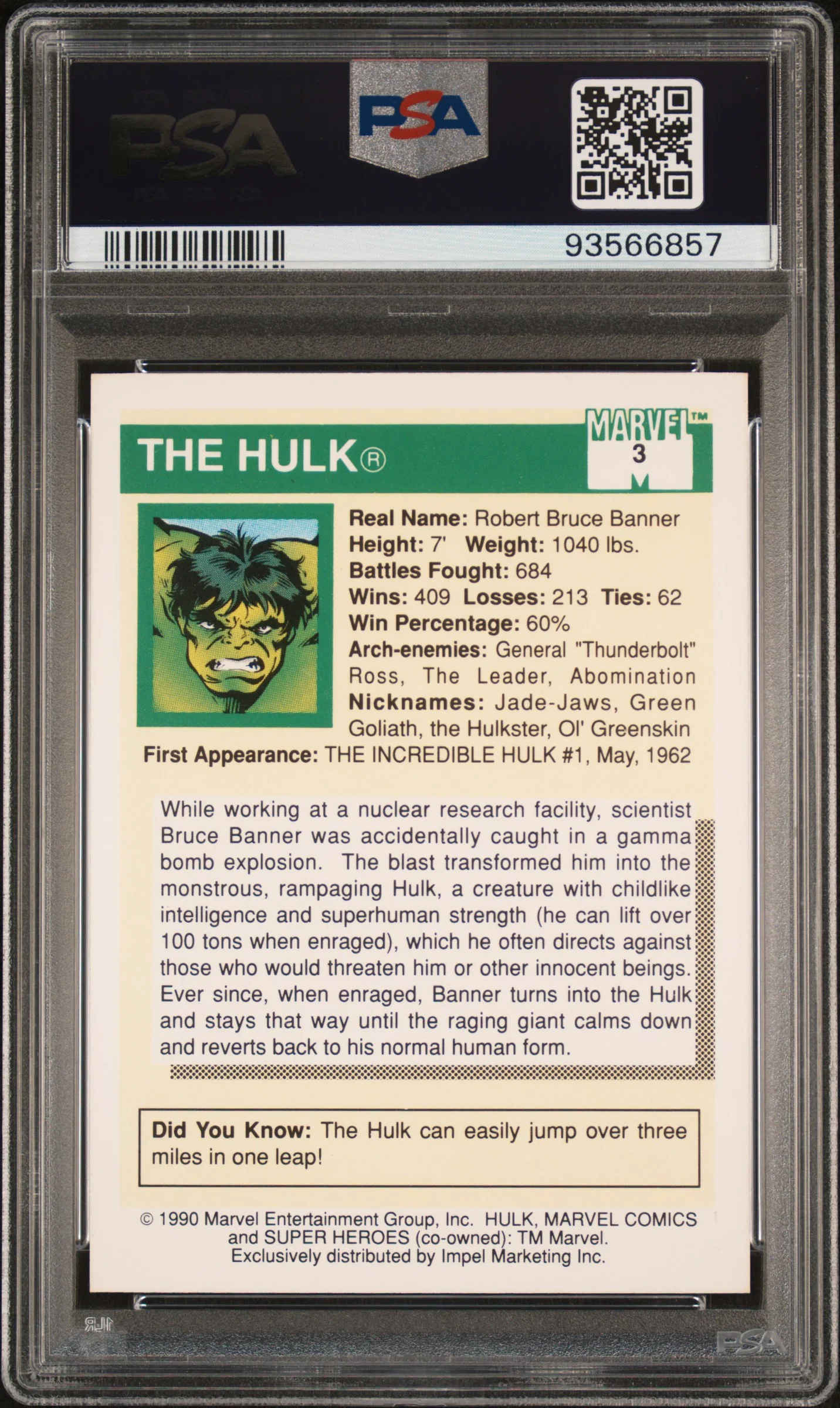 1990 Marvel Universe Super Heroes the Hulk #3 PSA 8 - Image 2