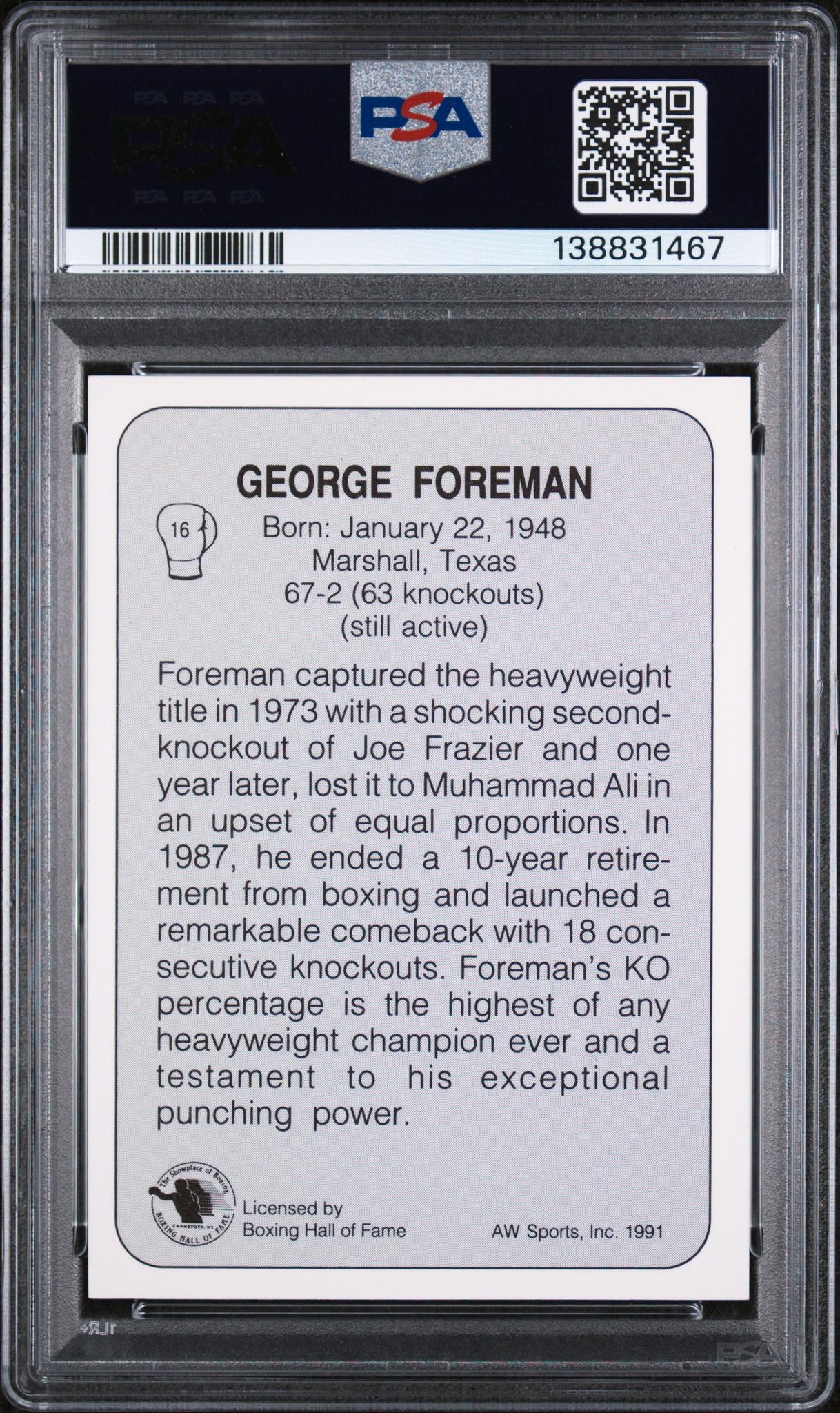 1991 Aw Sports Boxing George Foreman #16 PSA 10 - Image 2