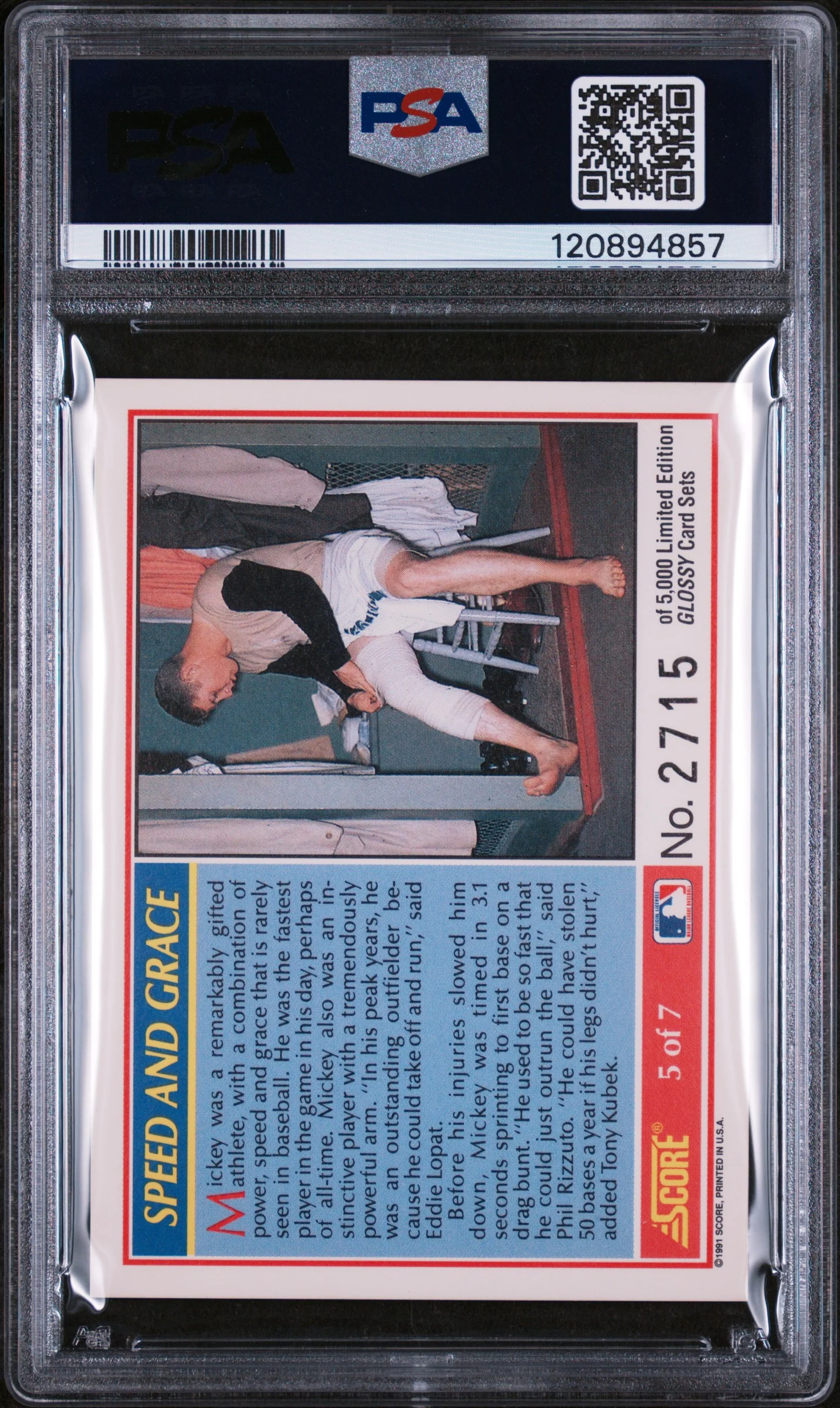 1991 Score #5 Mickey Mantle Speed and Grace /5000 PSA 10 - Image 2