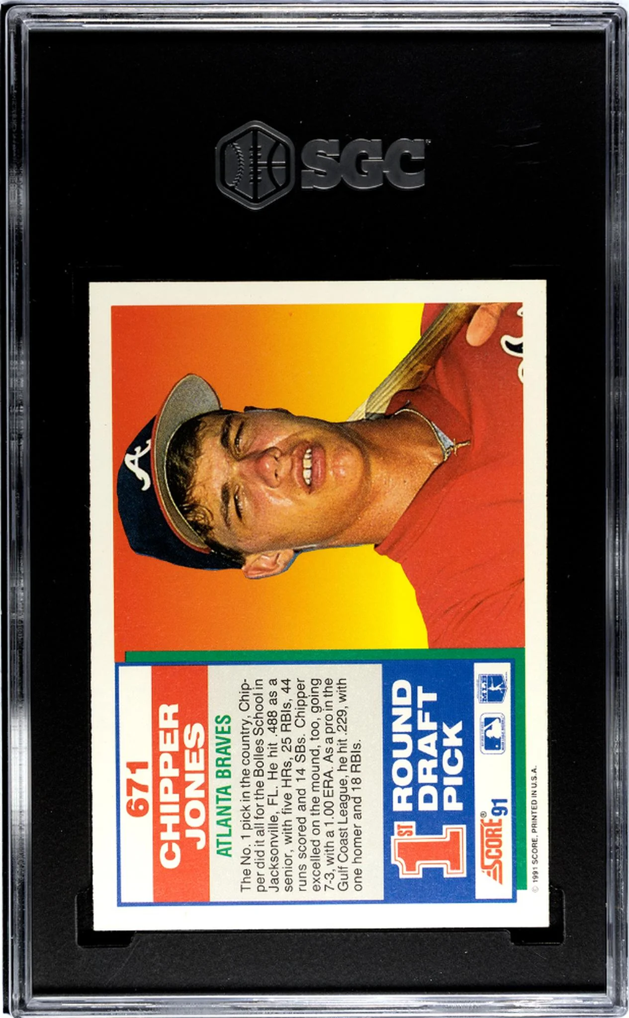 1991 Score #671 Chipper Jones 1st Round Draft Pick SGC 10 - Image 2