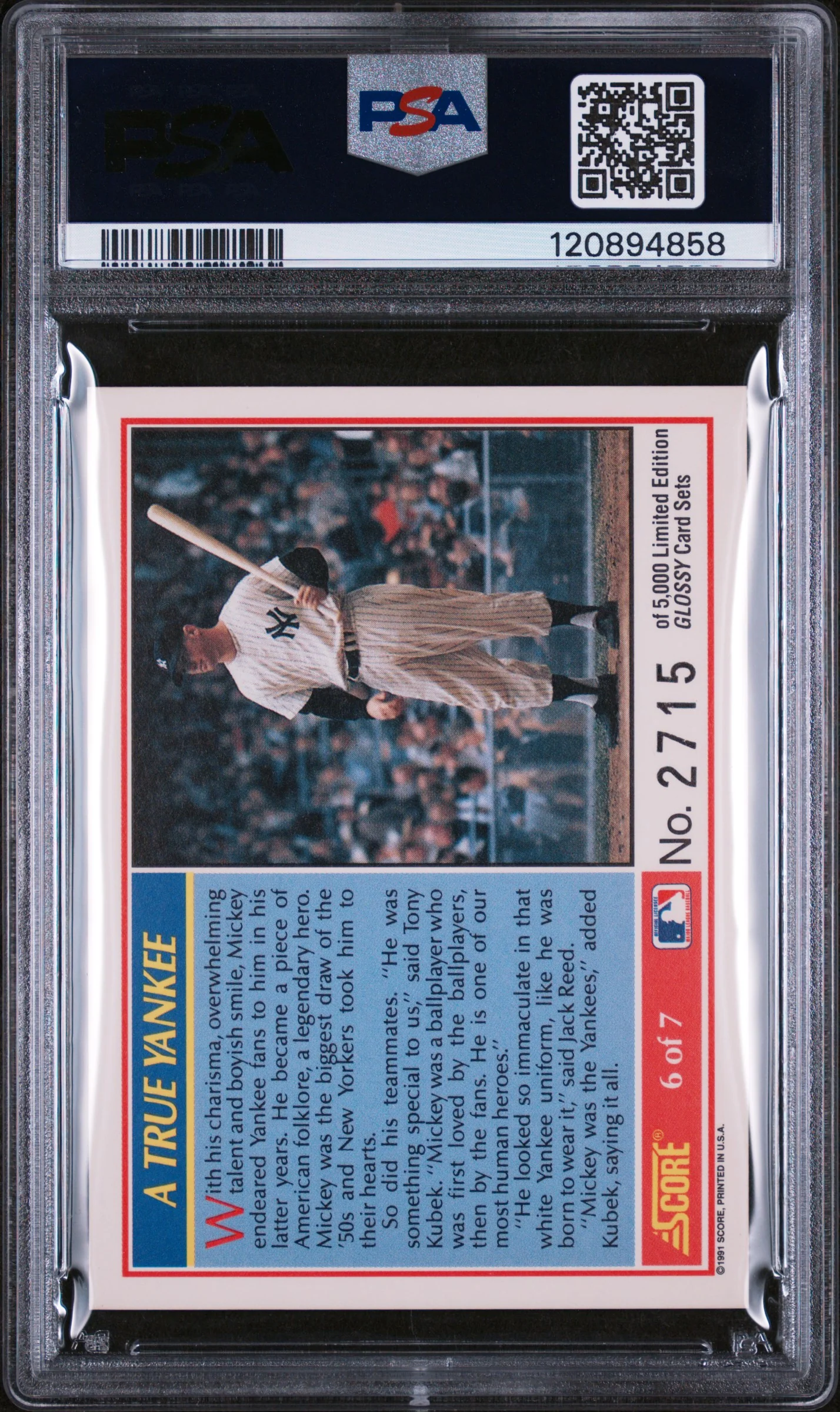 1991 Score Promo Mickey Mantle #6 /5000 PSA 10 - Image 2