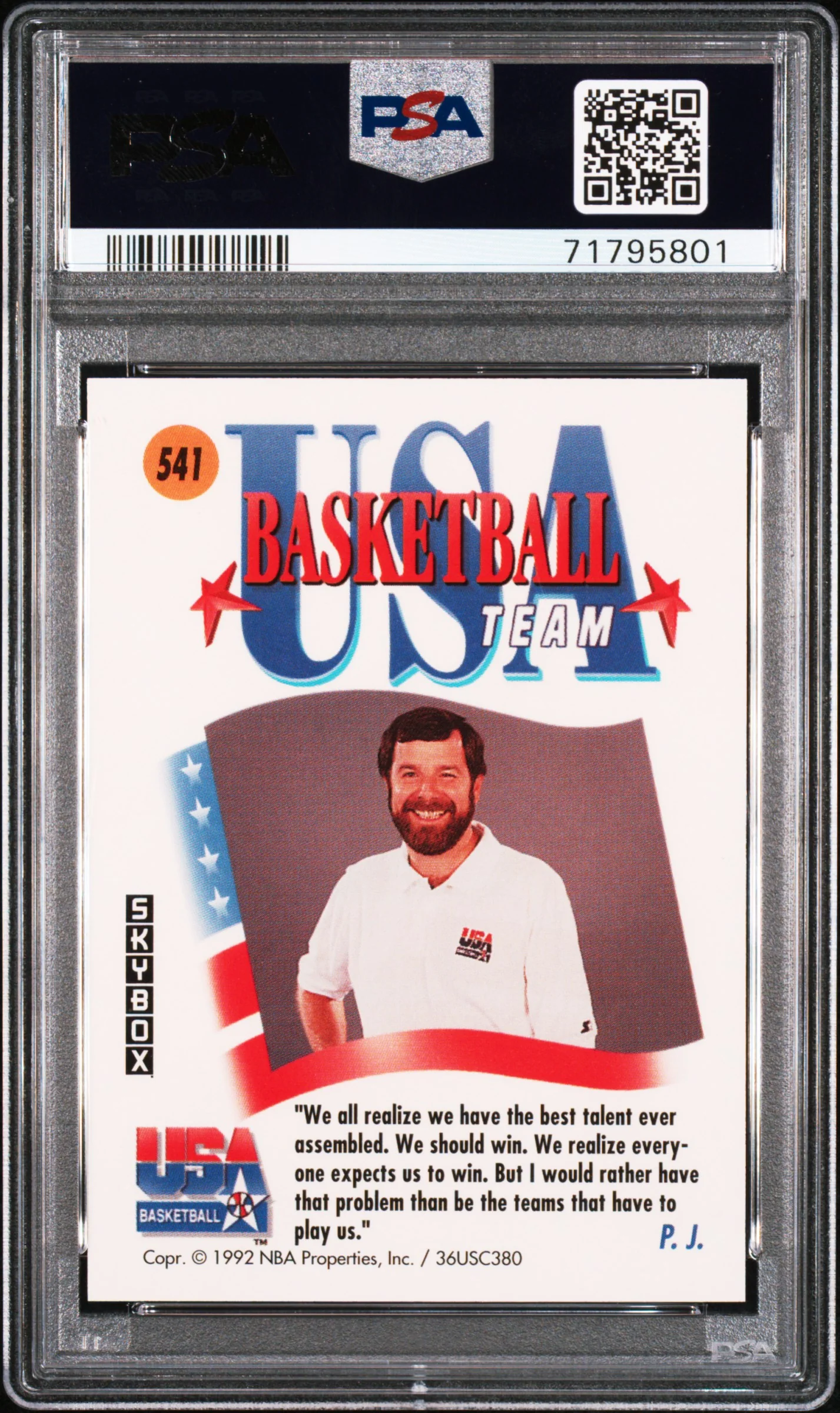 1991 Skybox P.J. Carlesimo #541 PSA 6 - Image 2