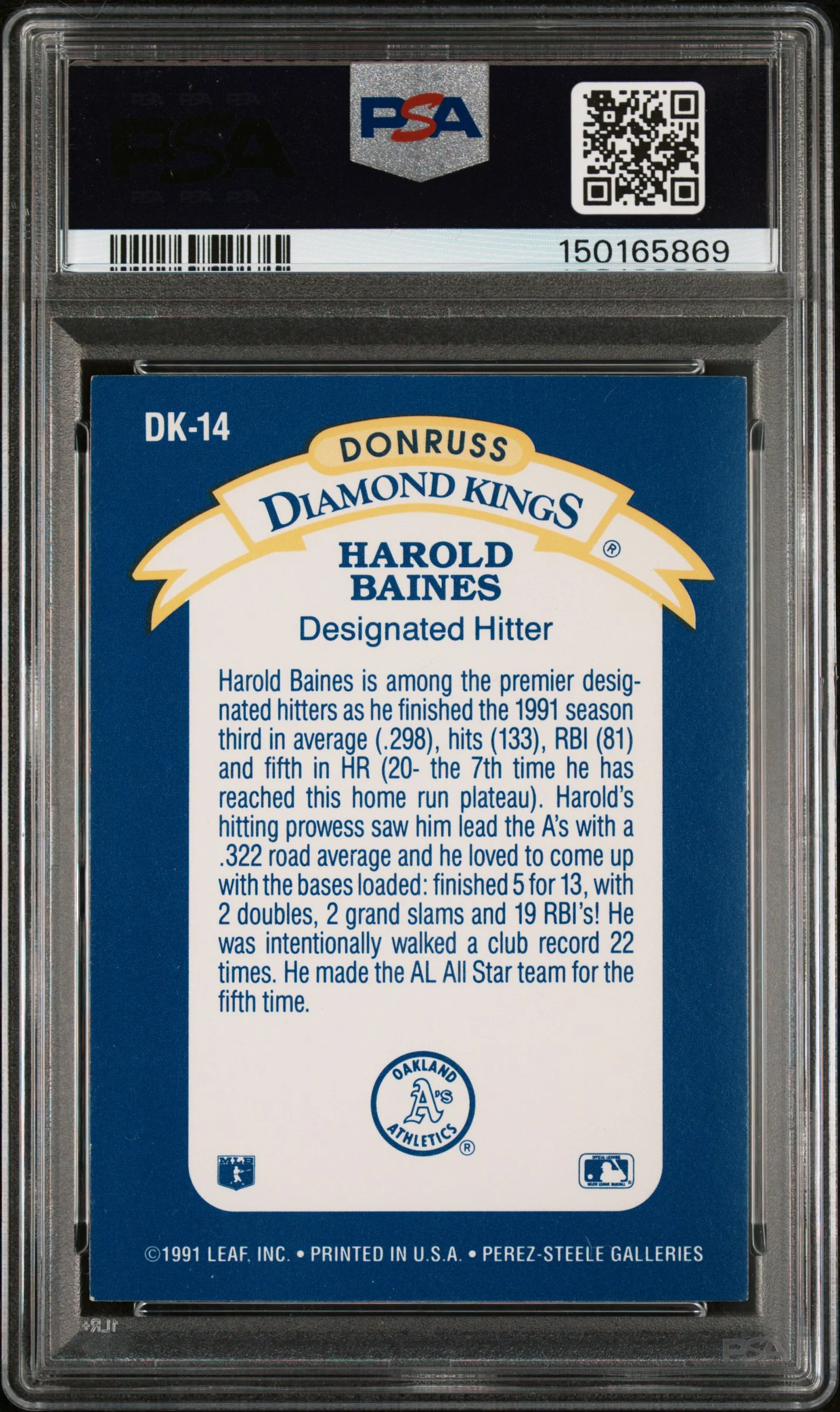 1992 Donruss Diamond Kings Harold Baines #DK-14 PSA 7 - Image 2